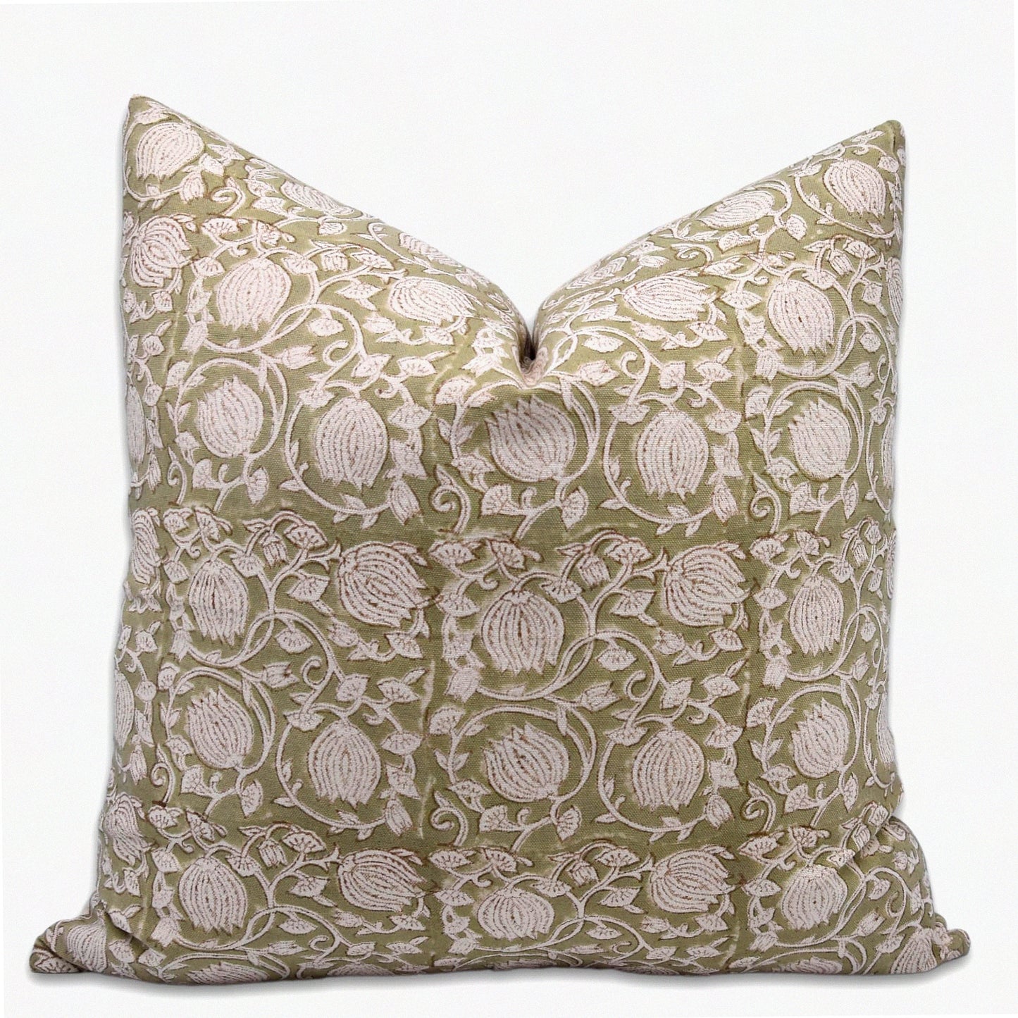 Boho Block Print Duck Canvas Cotton Throw Pillow Covers - Set of 6 Kamal, Light Green - 22x22 Home Decor Accents