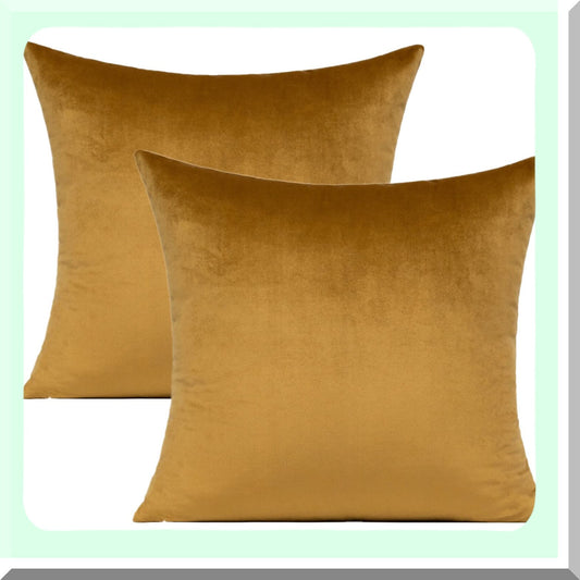 Golden Luxe Velvet Pillow Covers - Set of 2 | Decorative Brown Room Decor Cushion Cases for Couch, Patio, Sofa, Bedroom, Car | 18x18 Gold Decorations