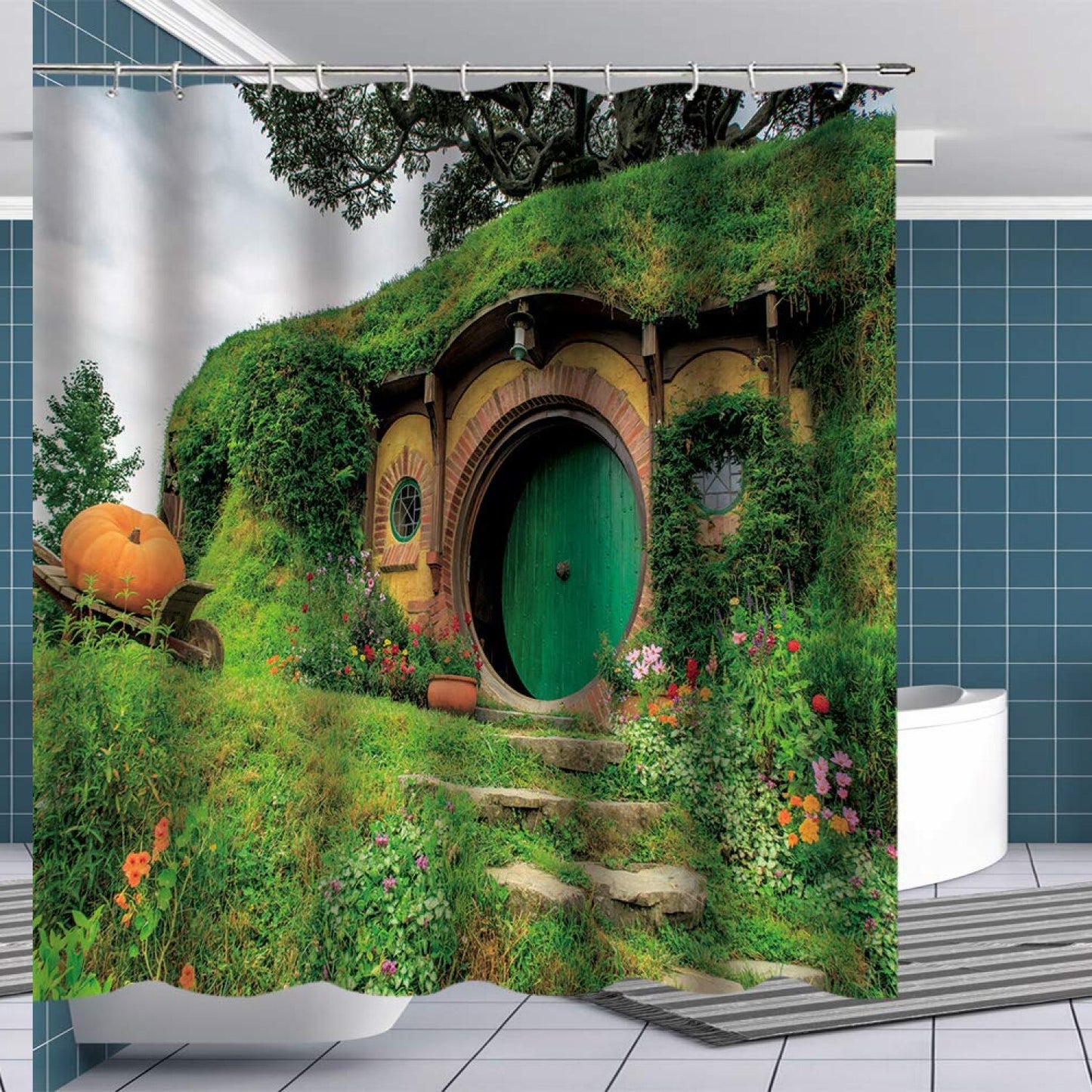 Hobbit Shower Curtain 70x70 Inches Green Fabric