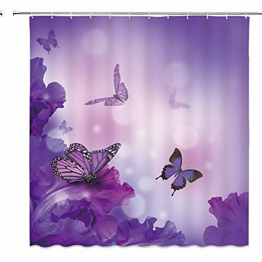 Purple Butterfly Shower Curtain 70x70 inches