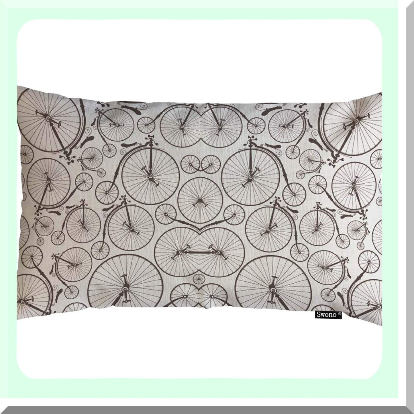 Retro Bicycle Pattern Linen Pillowcase - Vintage High Wheeler Decorative Throw Pillow Cover for Sofa and Bed Couch - 12"X20" Rectangular
