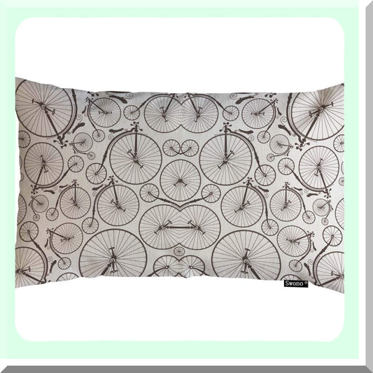 Retro Bicycle Pattern Linen Pillowcase - Vintage High Wheeler Decorative Throw Pillow Cover for Sofa and Bed Couch - 12"X20" Rectangular