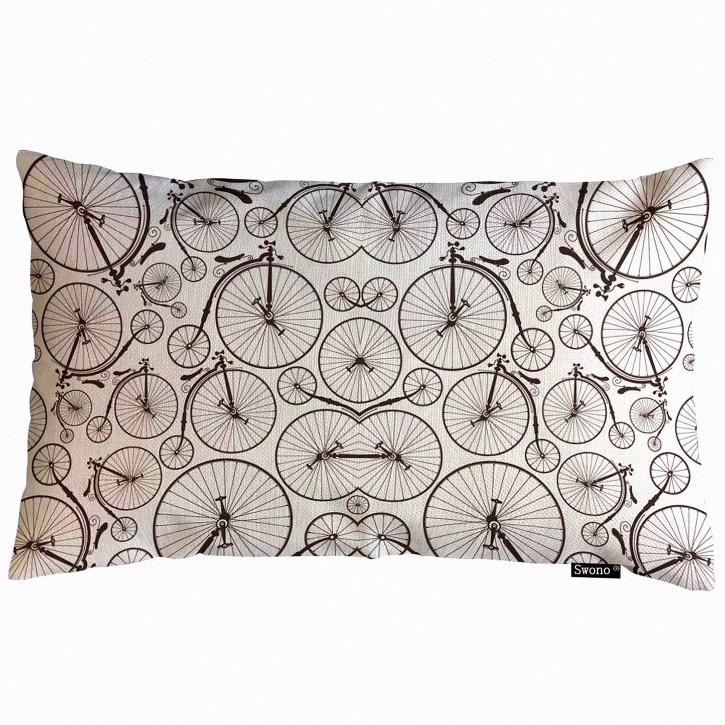 Retro Bicycle Pattern Linen Pillowcase - Vintage High Wheeler Decorative Throw Pillow Cover for Sofa and Bed Couch - 12"X20" Rectangular