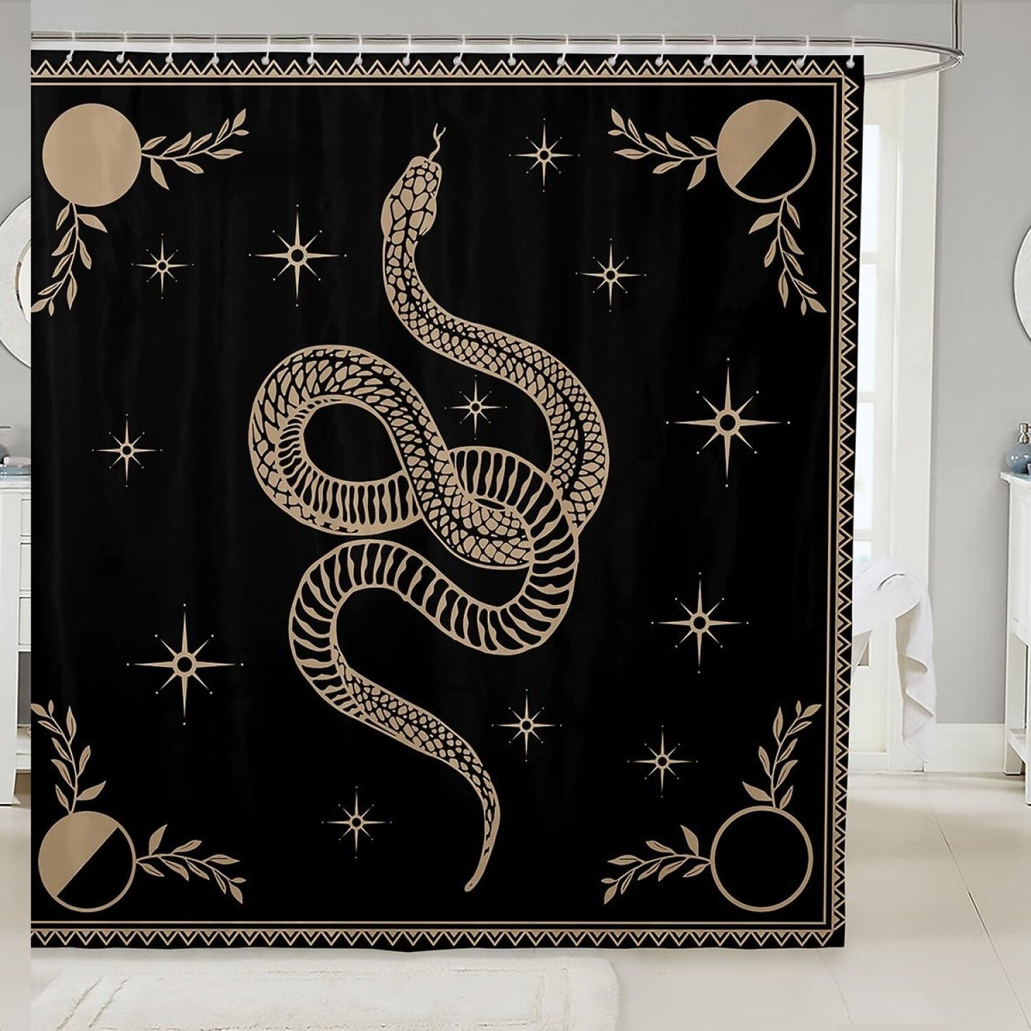 Snake Printed Shower Curtain 72x72 Black Brown Waterproof