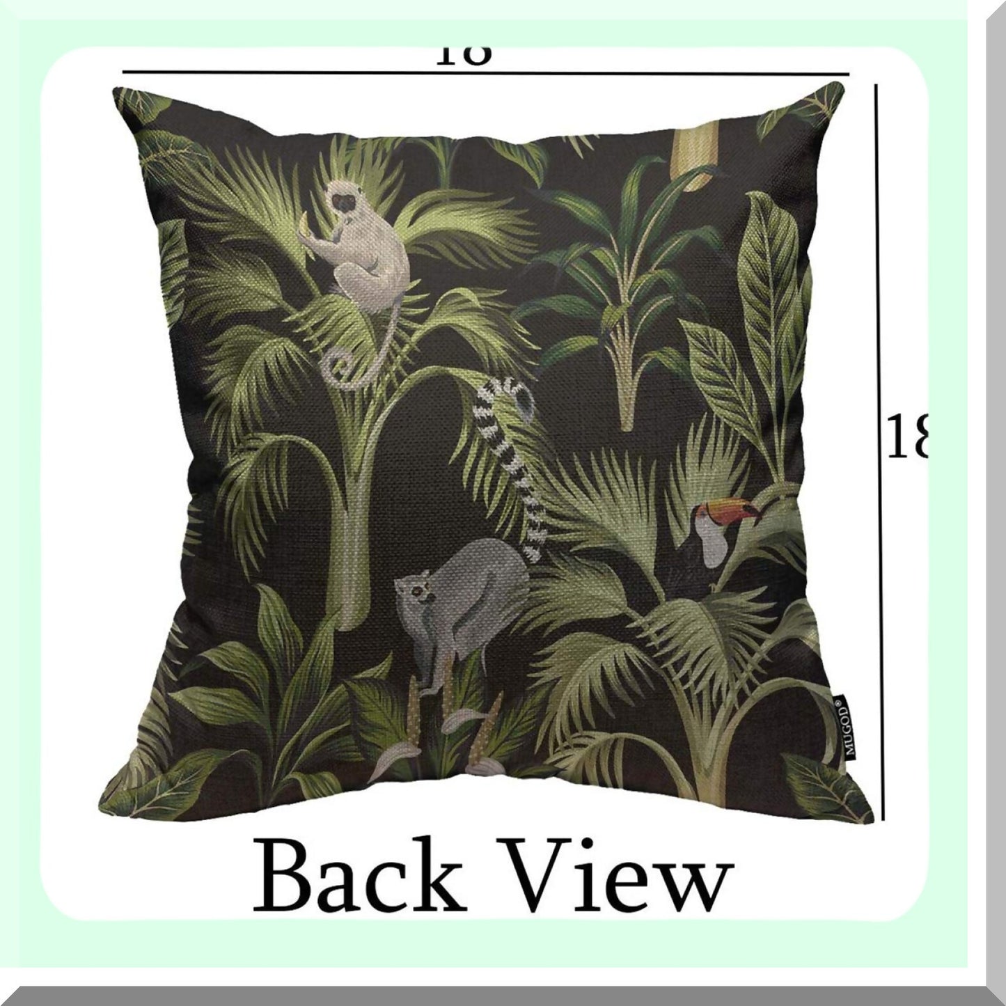 Tropical Paradise Decorative Pillow Cover - Palm Trees, Lemur, Sloth, Toucan & Bird Square Cushion Case for Home Bedroom Living Room - 18x18 Inch Floral Throw Pillow