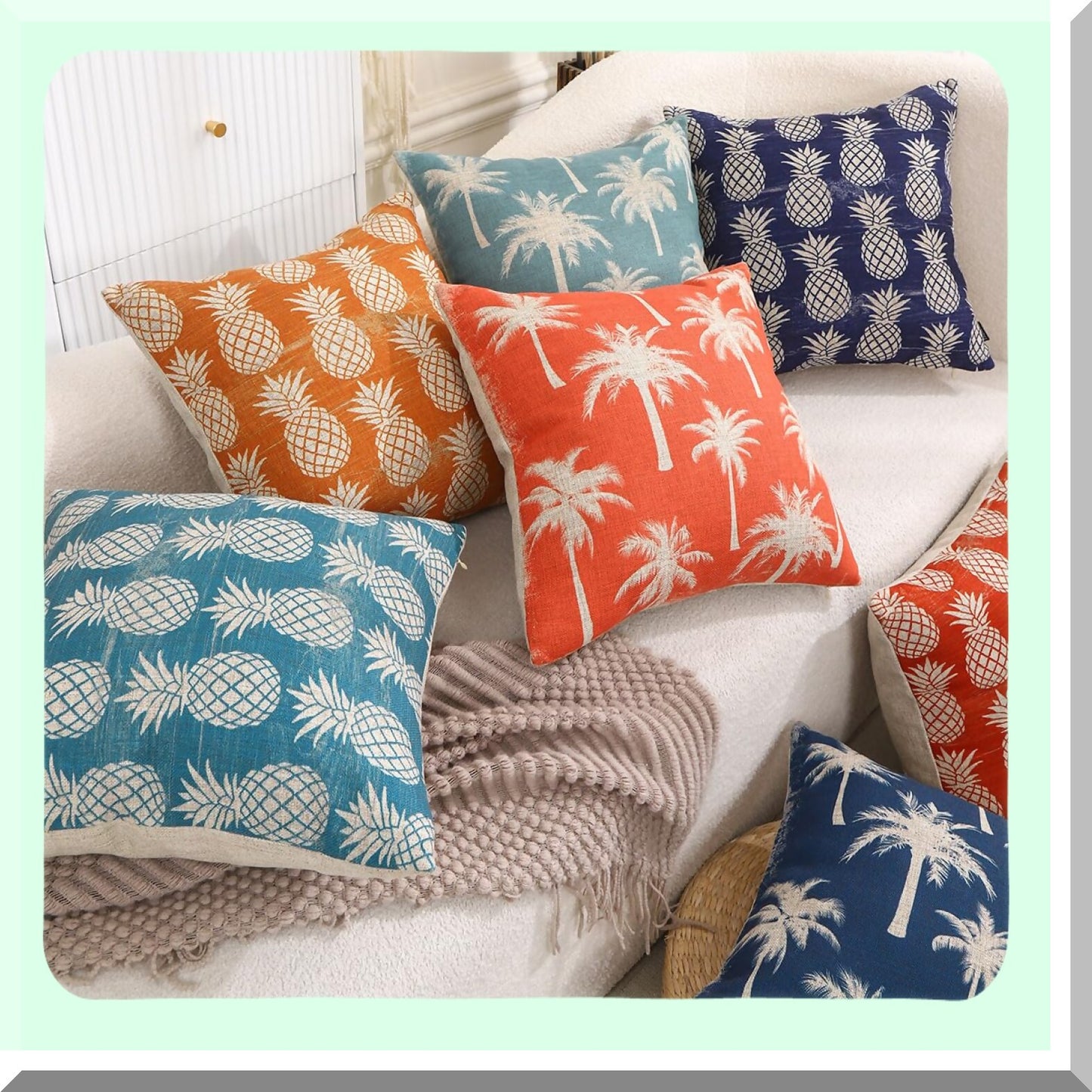 Tropical Paradise Palm Tree Decorative Pillow Cover - Summer Square Linen Cushion Case for Sofa - Pink Summer Vibes Home Decor - PL1041TR