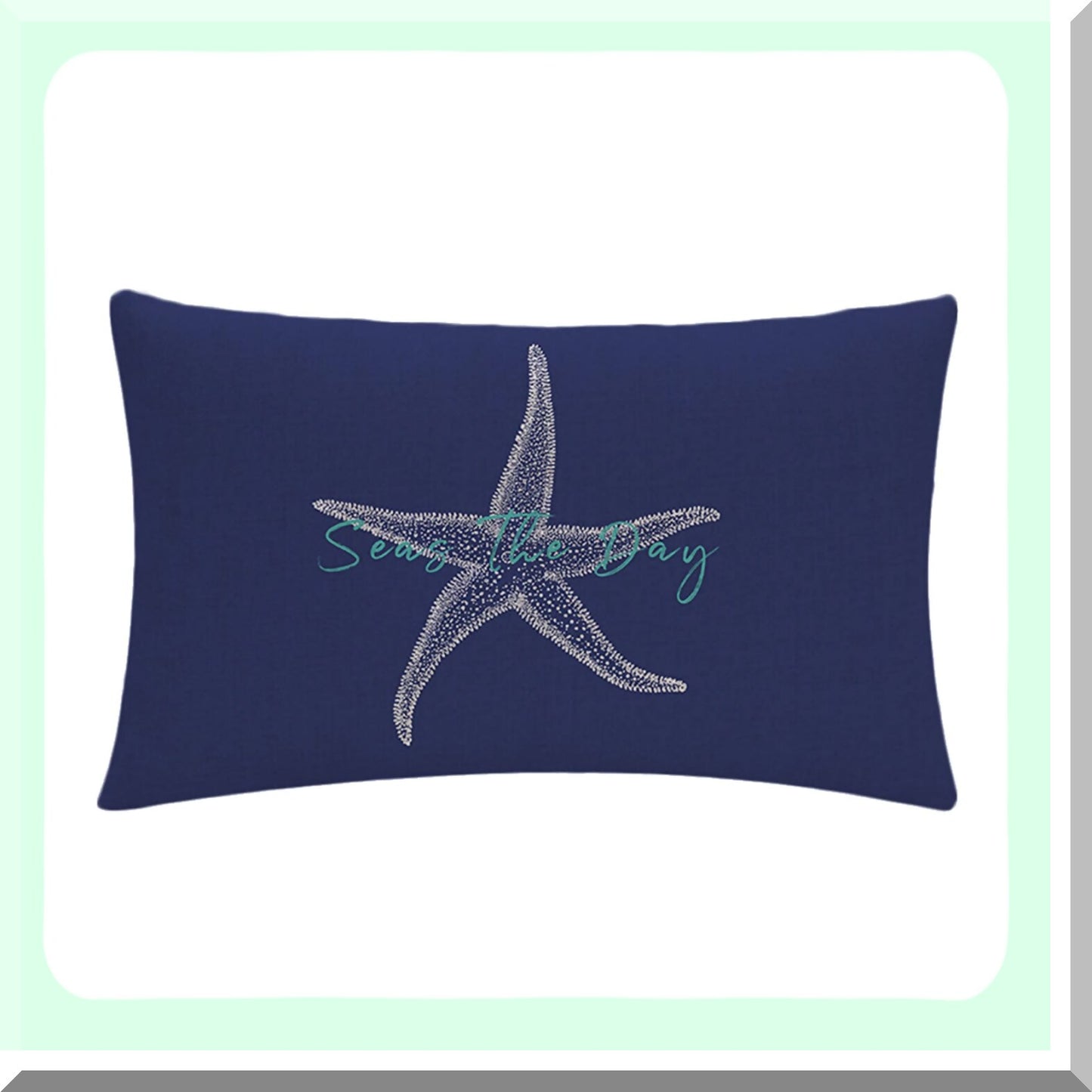 Starfish Shoreline Throw Pillow Cover - Coastal Sea Theme Decorative Cushion Set - Navy Blue Beach House Pillowcases - 12" x 20" Rectangular/Waist
