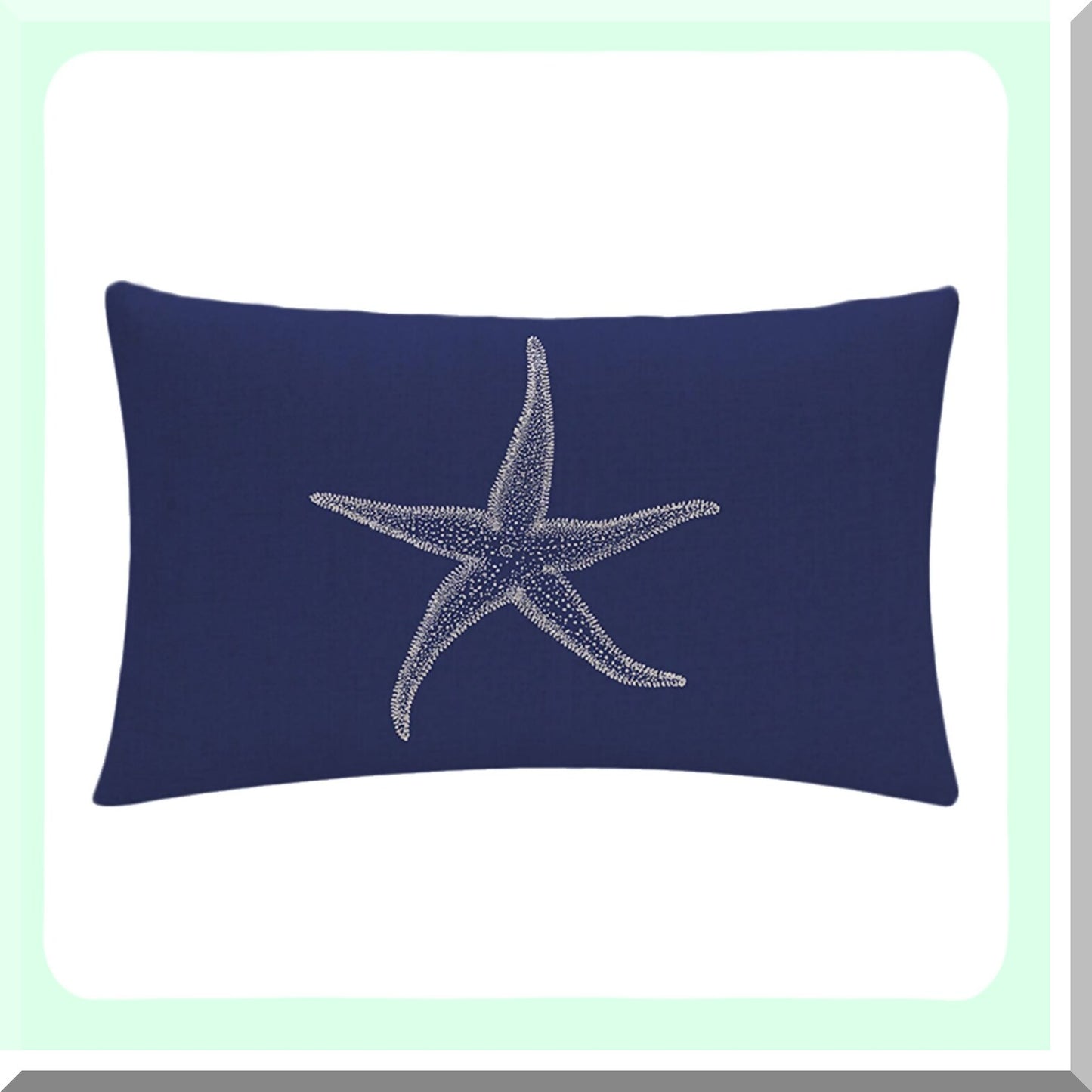 Starfish Shoreline Throw Pillow Cover - Coastal Sea Theme Decorative Cushion Set - Navy Blue Beach House Pillowcases - 12" x 20" Rectangular/Waist