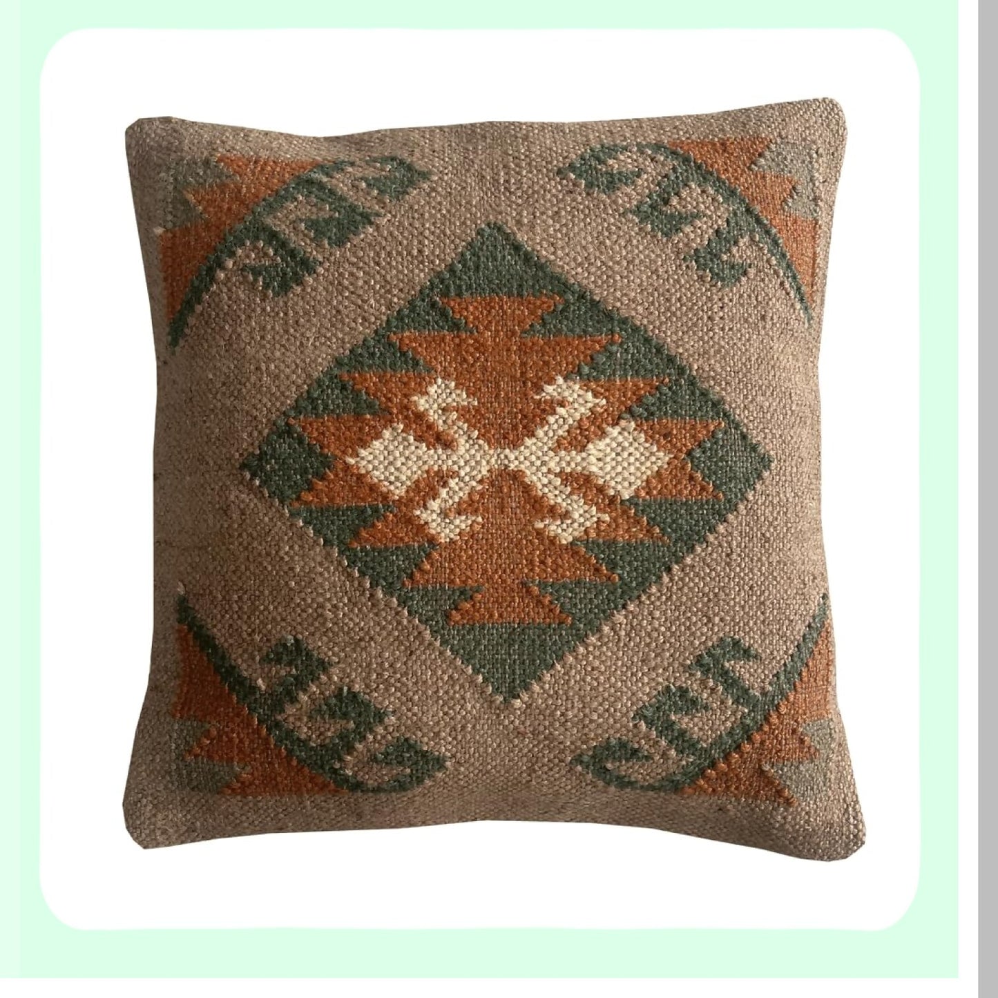 Boho Wool Jute Kilim Square Pillowcase - Vintage Ethnic Decorative Cushion Cover for Outdoor 18X18 Pillows