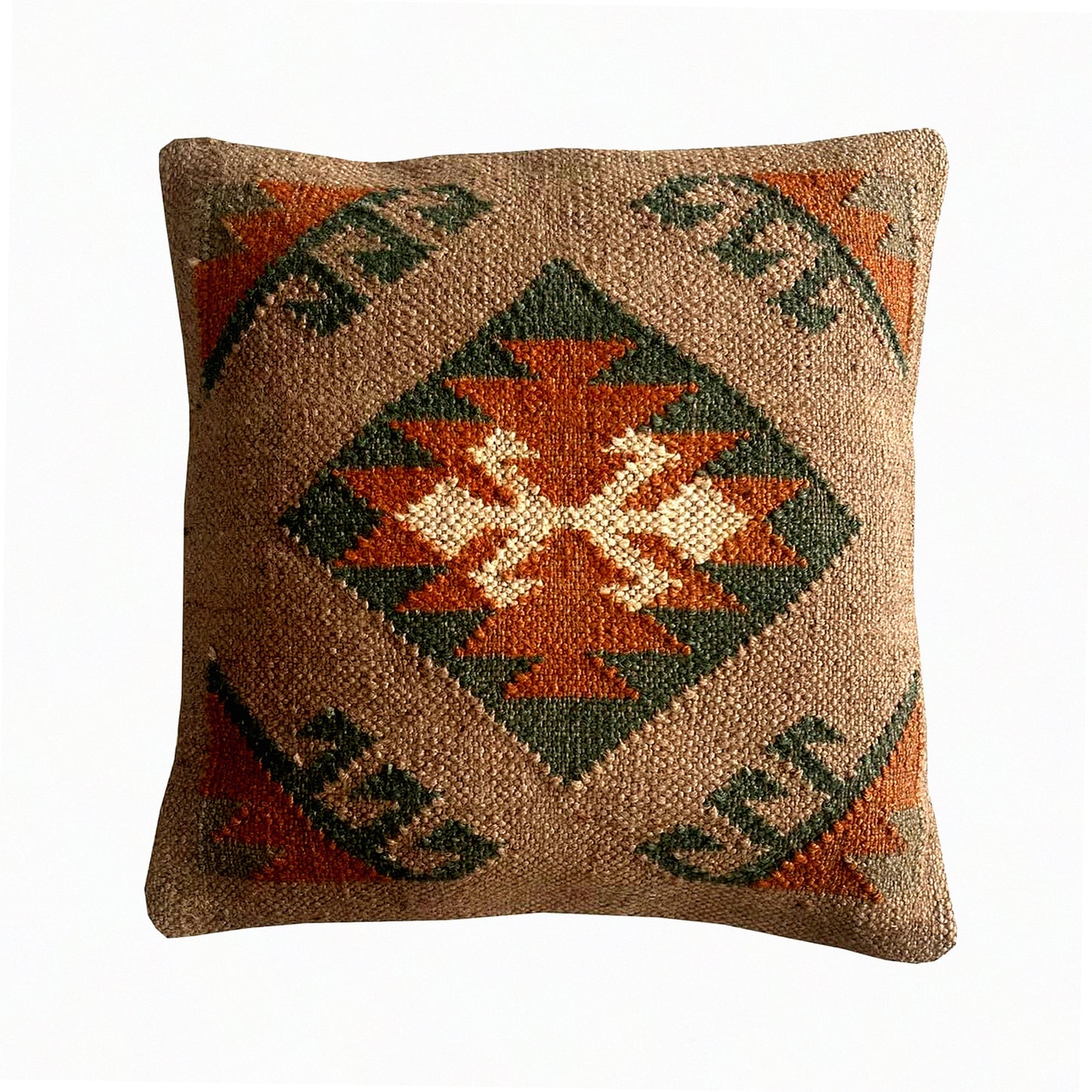 Boho Wool Jute Kilim Square Pillowcase - Vintage Ethnic Decorative Cushion Cover for Outdoor 18X18 Pillows
