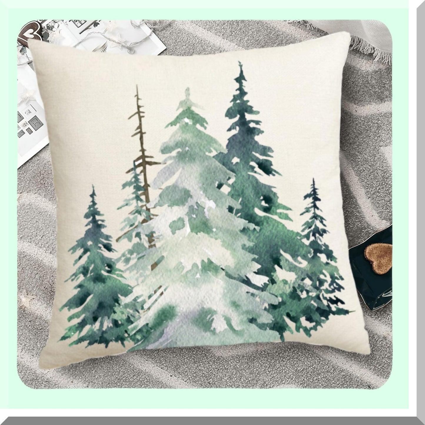 Nature's Seasons Tree Pillow Covers - Set of 2 | Dark Green Forest Decorative Cushion Cases 18x18 | Farmhouse Linen Outdoor Pillows for Couch & Bed | Winter & Summer Home Decor