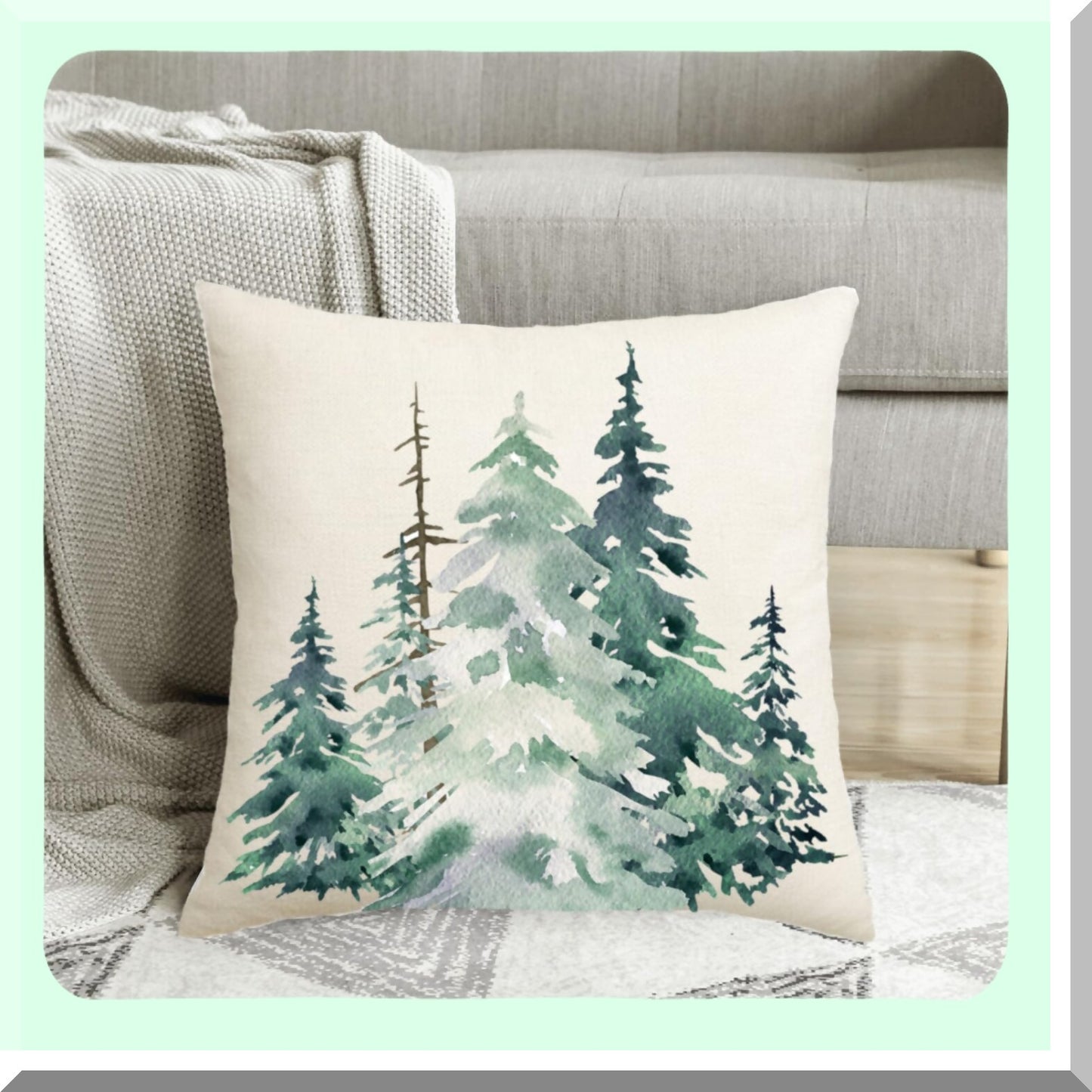 Nature's Seasons Tree Pillow Covers - Set of 2 | Dark Green Forest Decorative Cushion Cases 18x18 | Farmhouse Linen Outdoor Pillows for Couch & Bed | Winter & Summer Home Decor