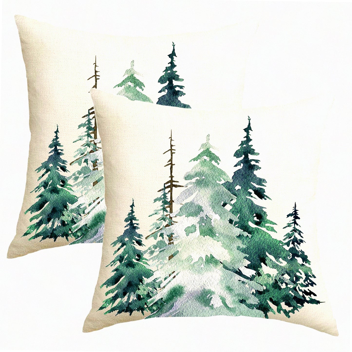 Nature's Seasons Tree Pillow Covers - Set of 2 | Dark Green Forest Decorative Cushion Cases 18x18 | Farmhouse Linen Outdoor Pillows for Couch & Bed | Winter & Summer Home Decor