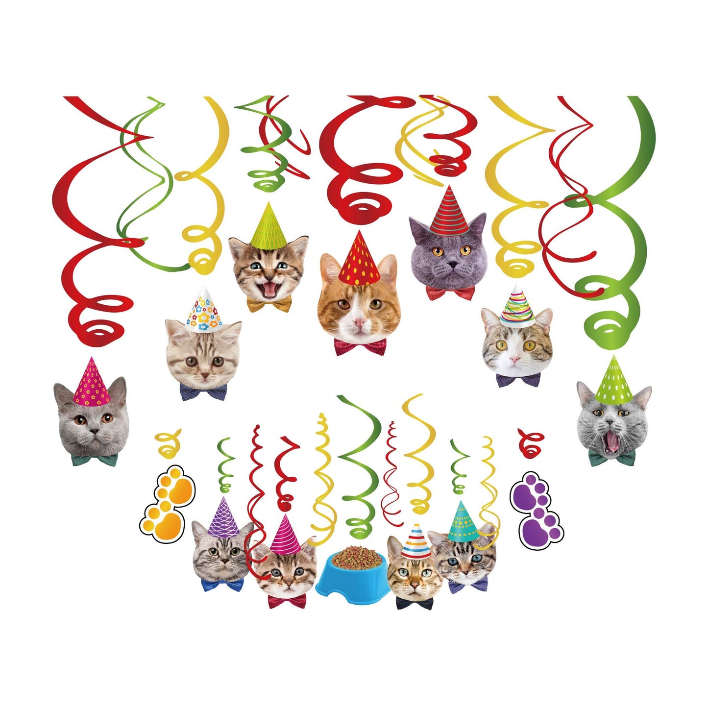 Cat Hanging Swirl Decorations for Birthday Parties