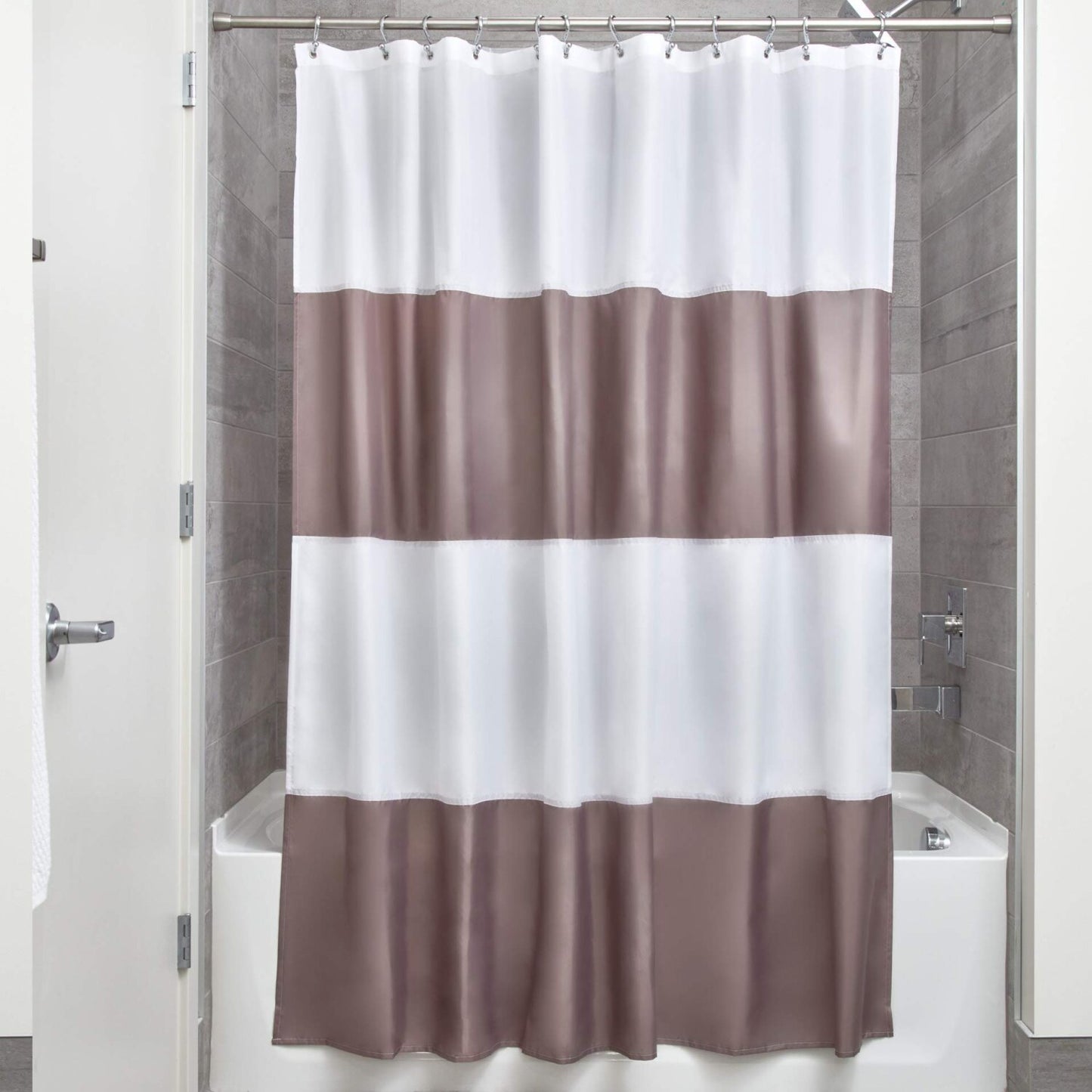 Water-Repellent Zeno Fabric Shower Curtain 72x72 Dark Taupe/White