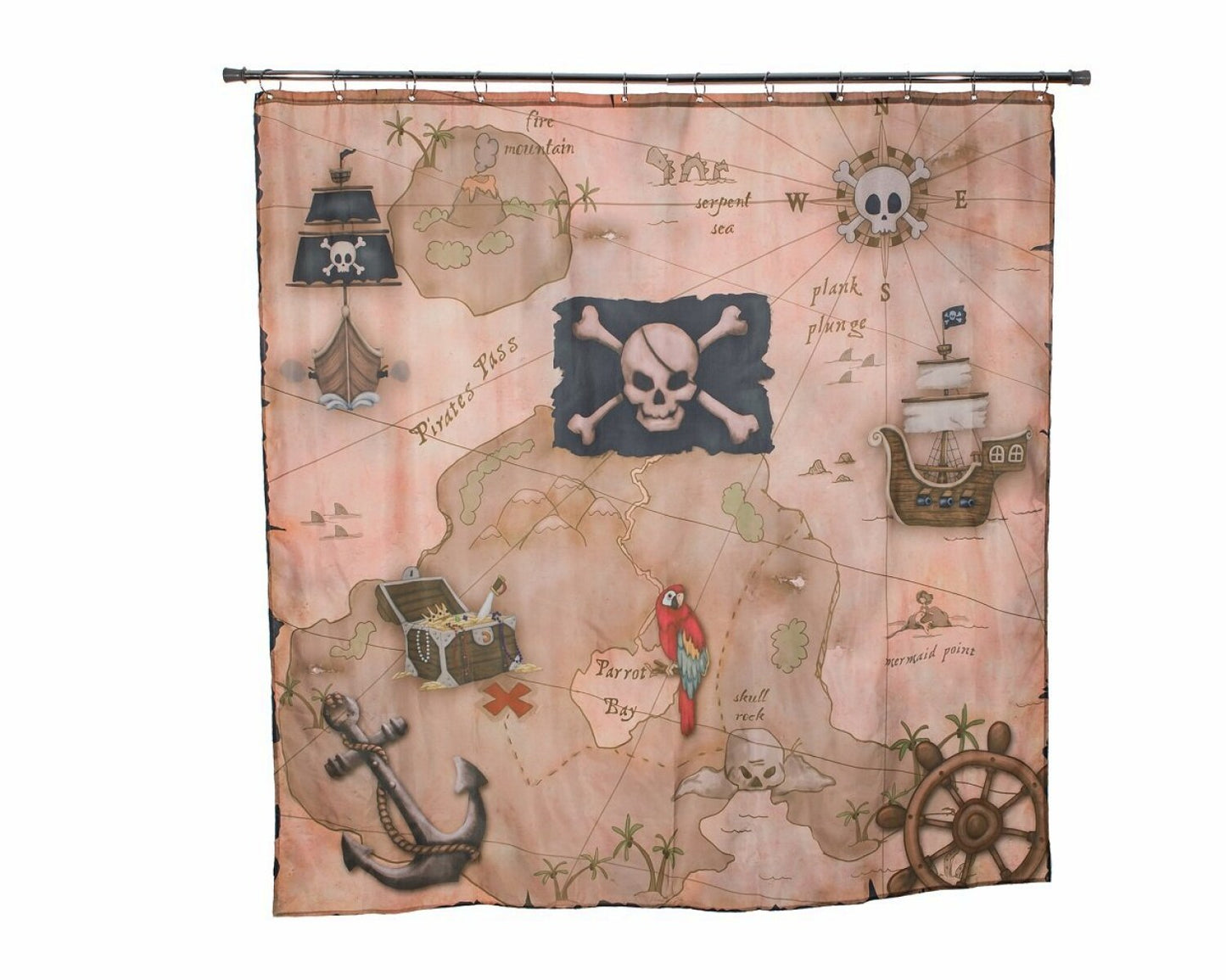 Pirate's Treasure Map Shower Curtain 72x72 inches