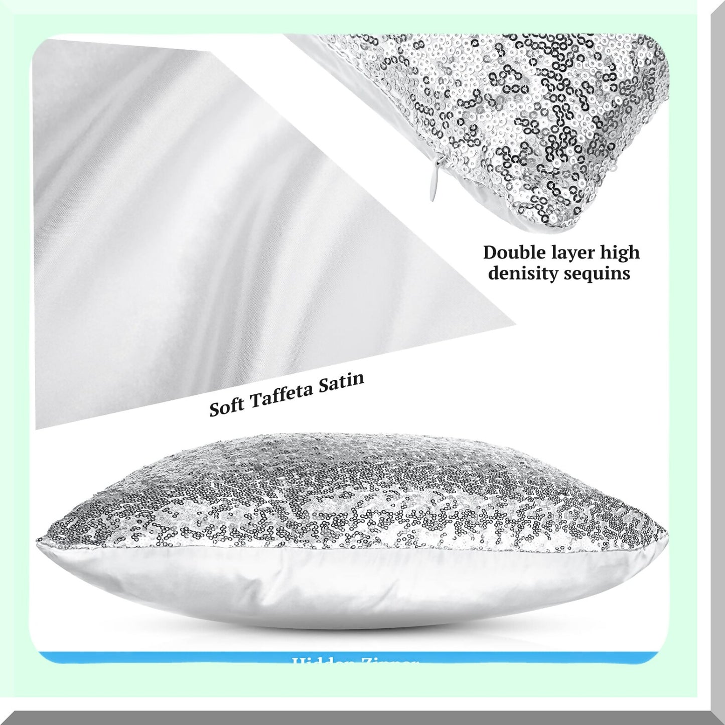 Winter Sparkle Pillowcase Set - Sequin & Fluffy Throw Covers for Couch, Bed, Sofa - Glittery Soft Cushion Cover - 4 Pcs Daytime Decor