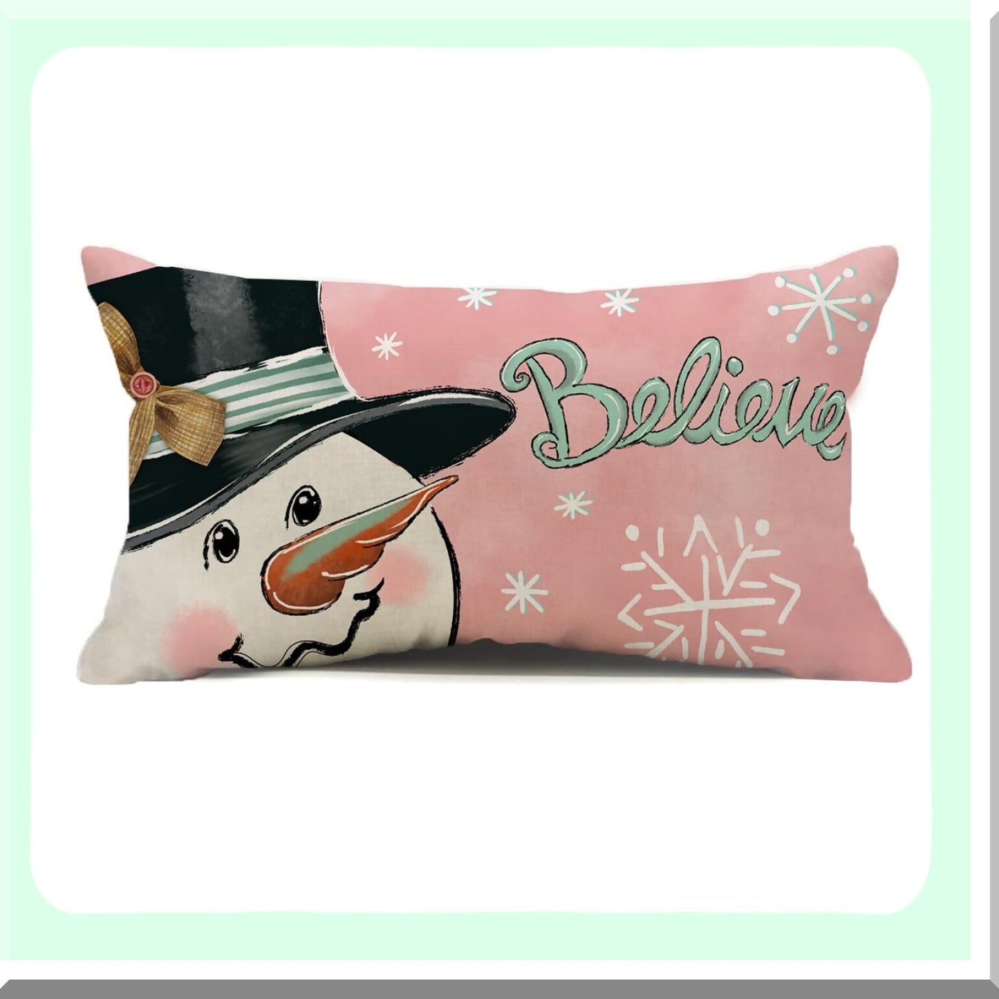 Winter Wonderland Lumbar Pillow Covers - Set of 2 Snowflake Snowman Believe Holiday Decorative Cushion Cases for Sofa Couch - 12x20 Pink Outdoor Pillows