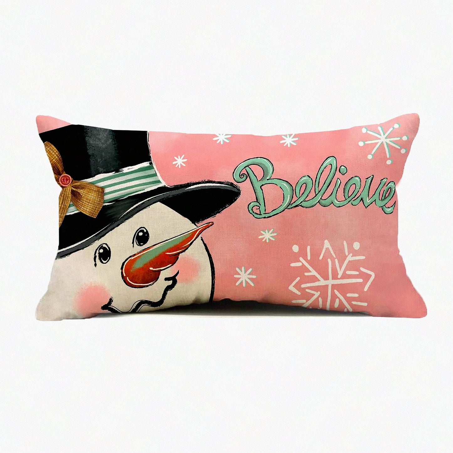 Winter Wonderland Lumbar Pillow Covers - Set of 2 Snowflake Snowman Believe Holiday Decorative Cushion Cases for Sofa Couch - 12x20 Pink Outdoor Pillows