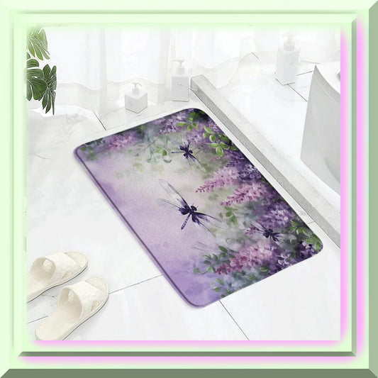 Purple Dragonfly Flower Bath Mat 17.8x29.5 Inches