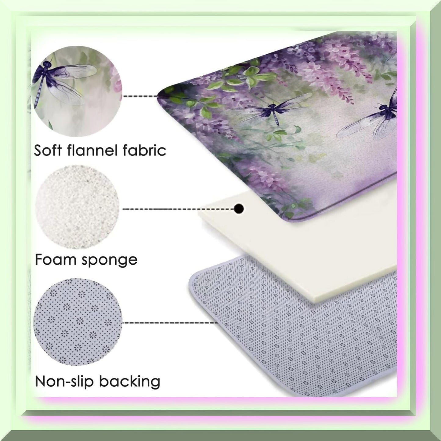 Purple Dragonfly Flower Bath Mat 17.8x29.5 Inches