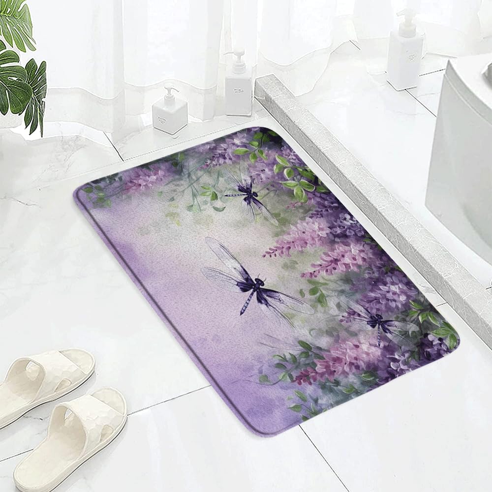 Purple Dragonfly Flower Bath Mat 17.8x29.5 Inches