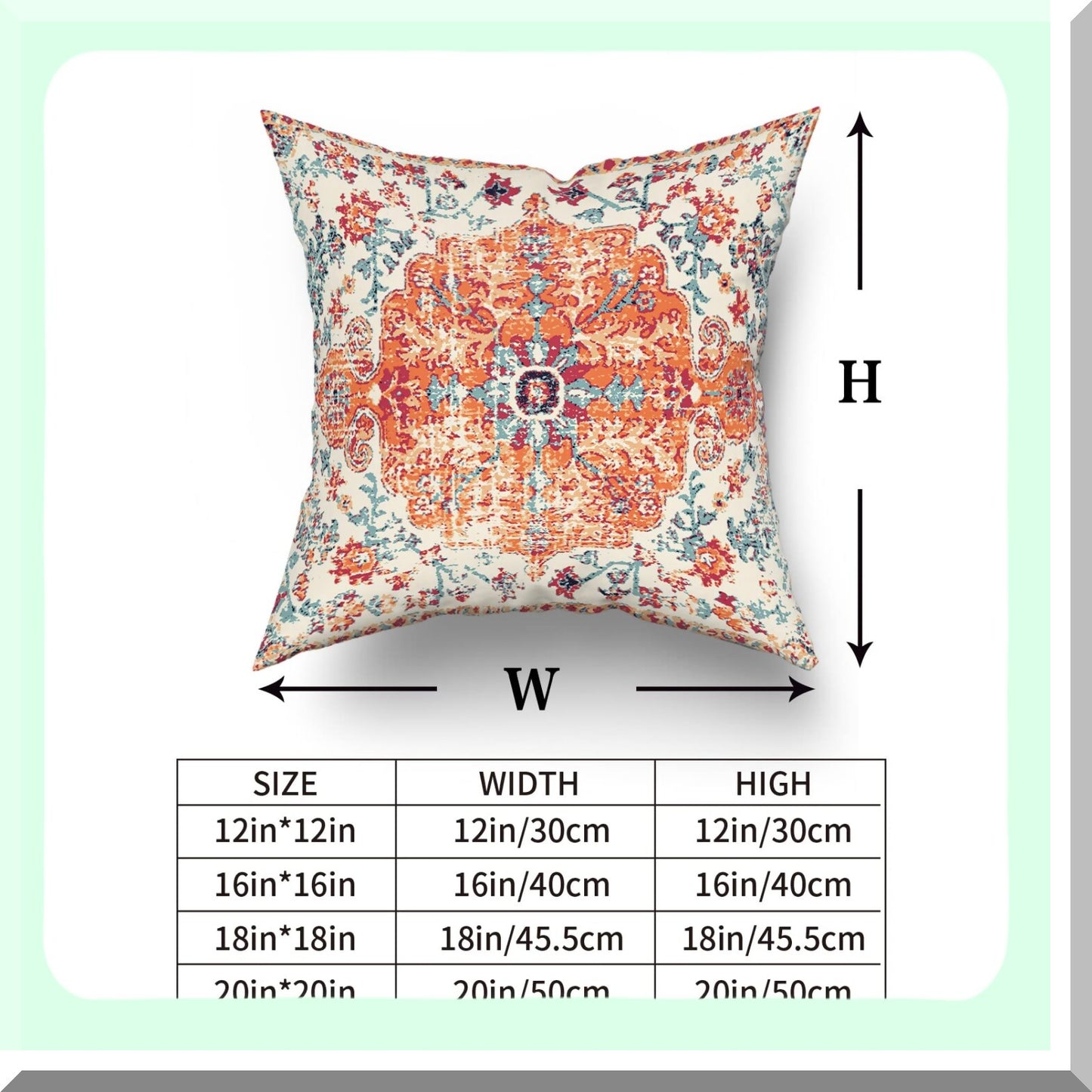 Boho Vintage Floral Pillow Covers Set - Rust Coral Decorative Cushion Cases 18X18 - Ethnic Blue Cotton Zipper Home Decor for Living Room & Bedroom