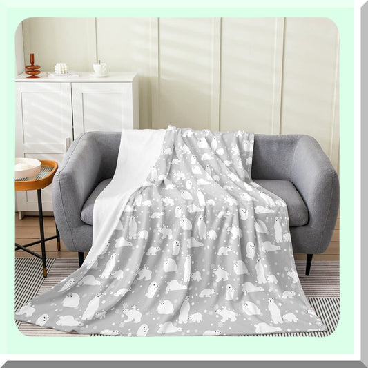 Arctic Snuggle: Cute Polar Bear Flannel Fleece Throw Blanket - Cozy Wildlife Decor for Bed, Sofa, or Couch - Snowflake Plush Blanket 50"x60""