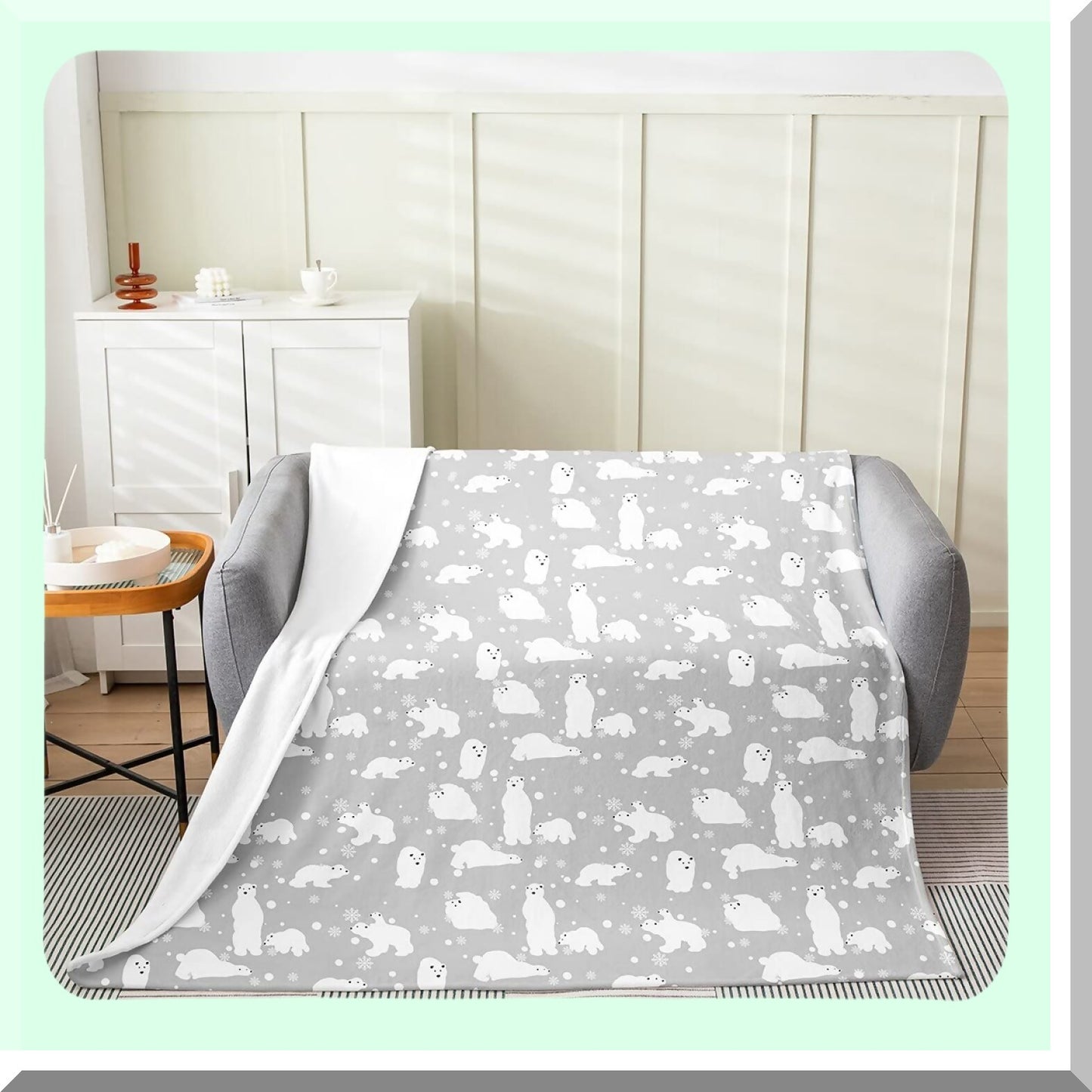 Arctic Snuggle: Cute Polar Bear Flannel Fleece Throw Blanket - Cozy Wildlife Decor for Bed, Sofa, or Couch - Snowflake Plush Blanket 50"x60""