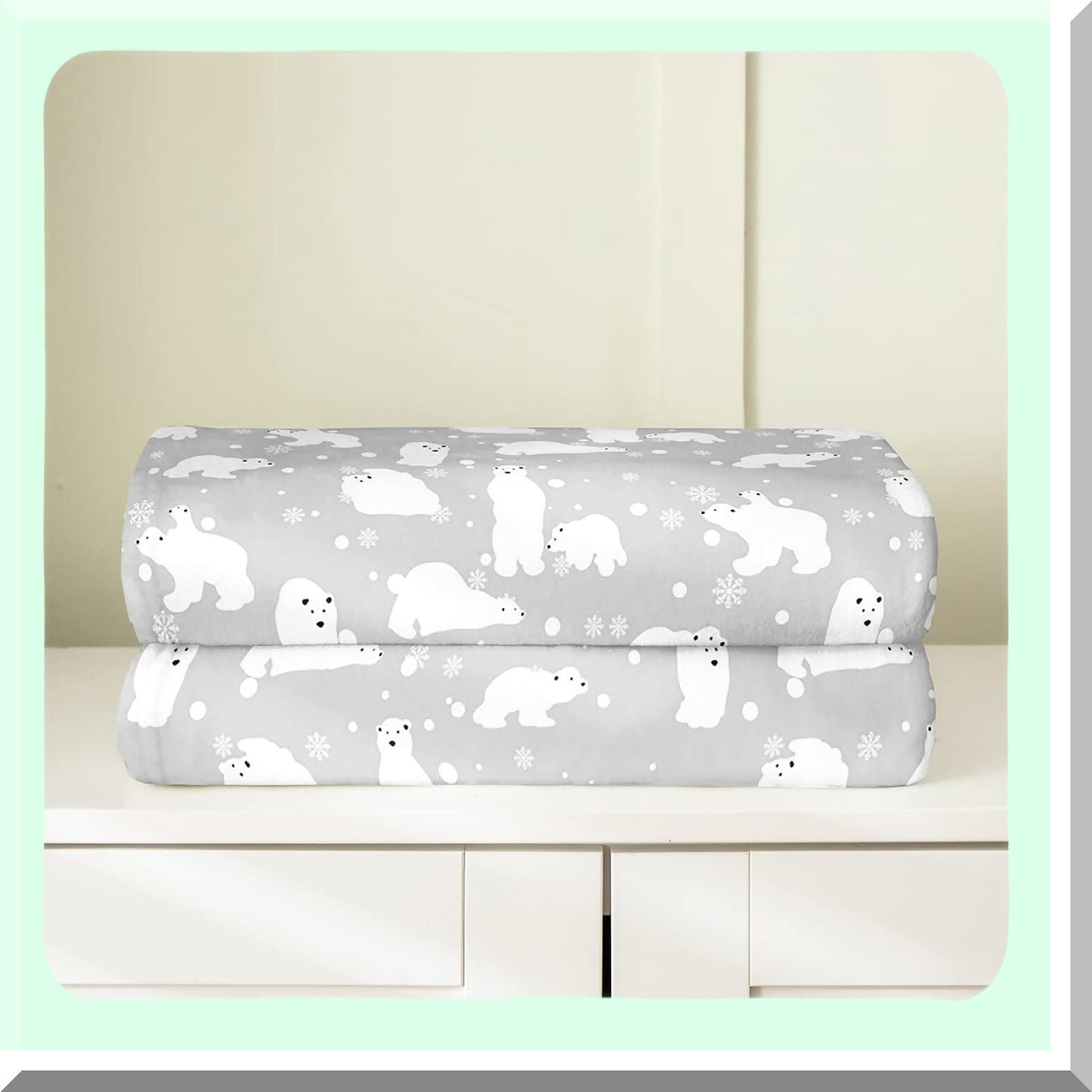 Arctic Snuggle: Cute Polar Bear Flannel Fleece Throw Blanket - Cozy Wildlife Decor for Bed, Sofa, or Couch - Snowflake Plush Blanket 50"x60""