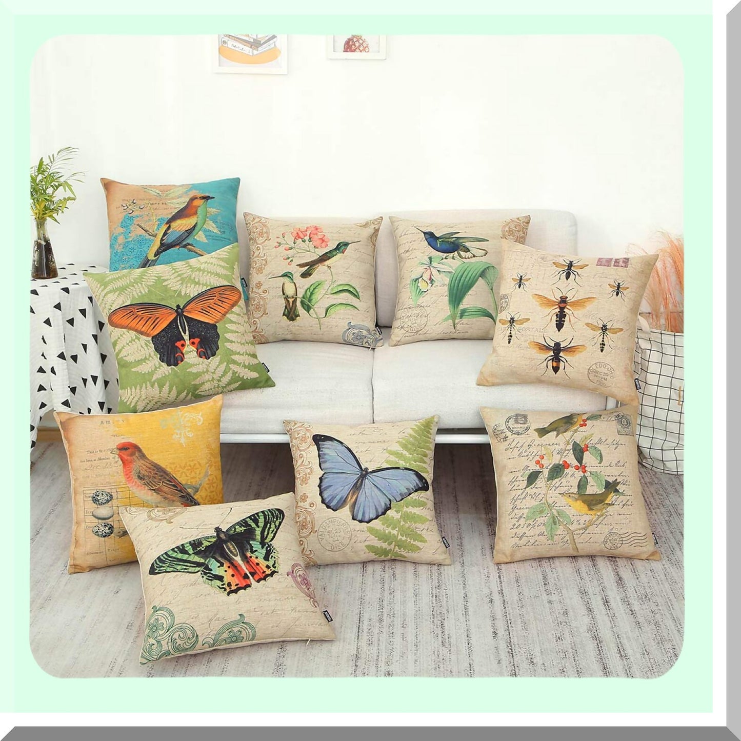 Forest Bird Branch Accent Pillowcase - Cute Wildlife Egg Decorative Cushion Cover for Sofa Couch - Red Yellow Throw Pillow Case 18x18 Inches