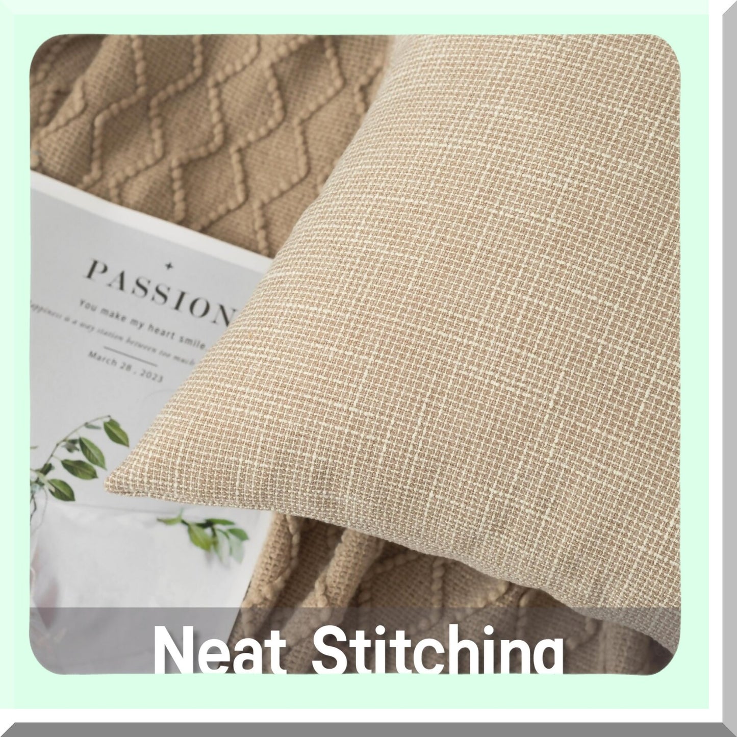 Spring Farmhouse Linen Pillow Covers - Set of 2 Decorative Throw Pillowcases for Sofa Couch Bed Garden - 24x24 Inch Beige - Woven Texture