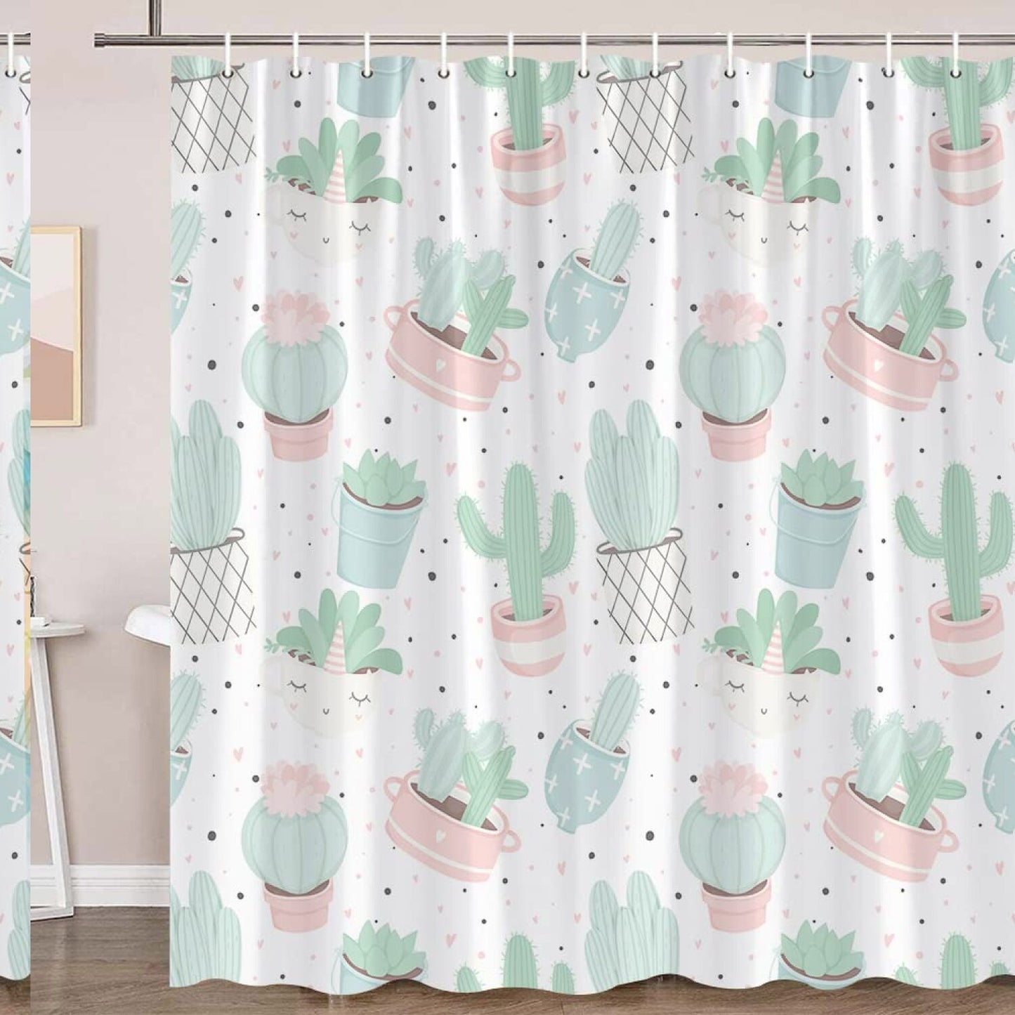 Green Potted Shower Curtain with Hook 70x70 in