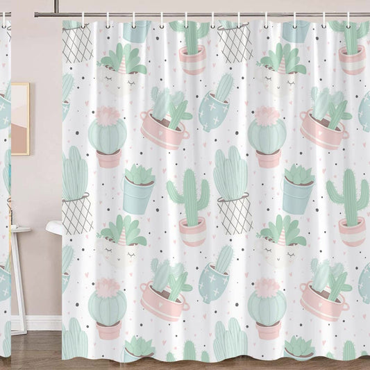 Green Potted Shower Curtain with Hook 70x70 in