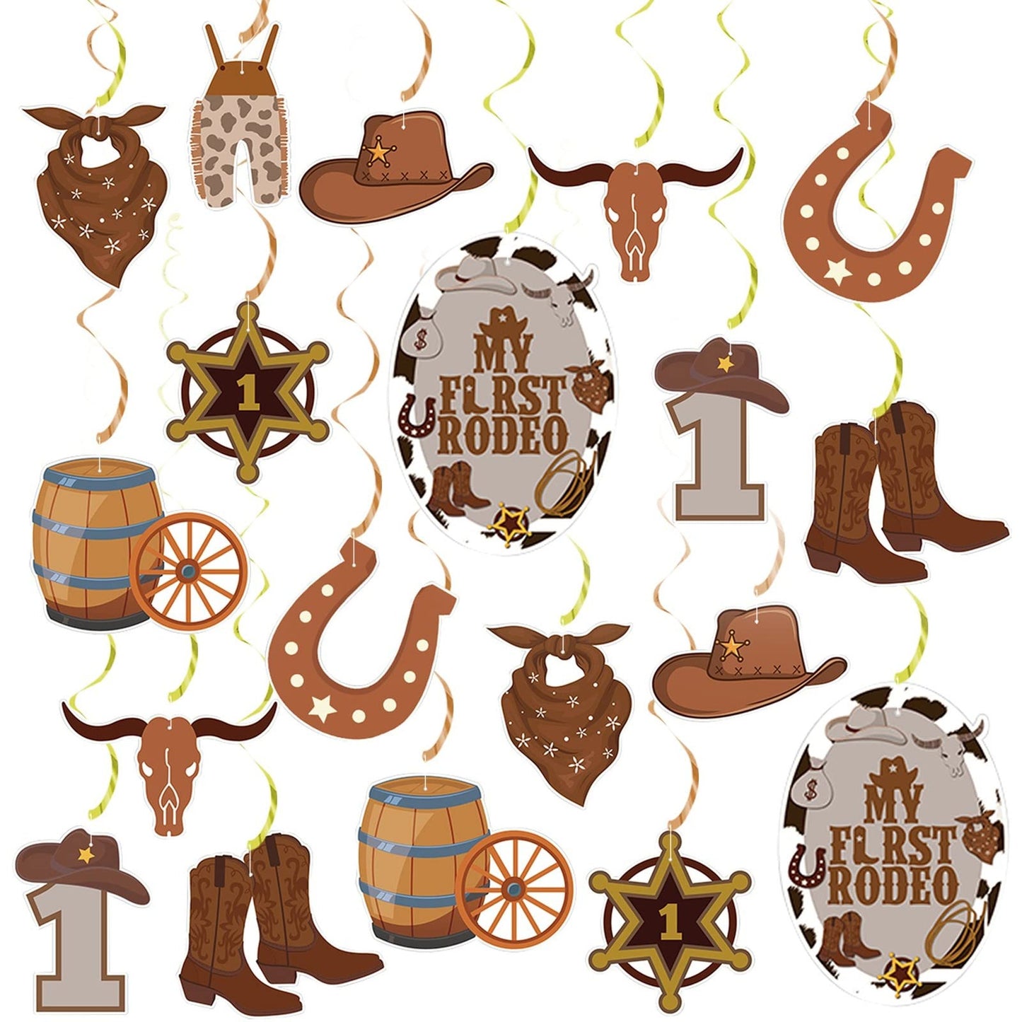 Rodeo Roundup Party Pack - Western Theme Decorations for Boys and Girls - Farm Country Birthday Supplies - Cowboy Cowgirl Hanging Swirls and Decor
