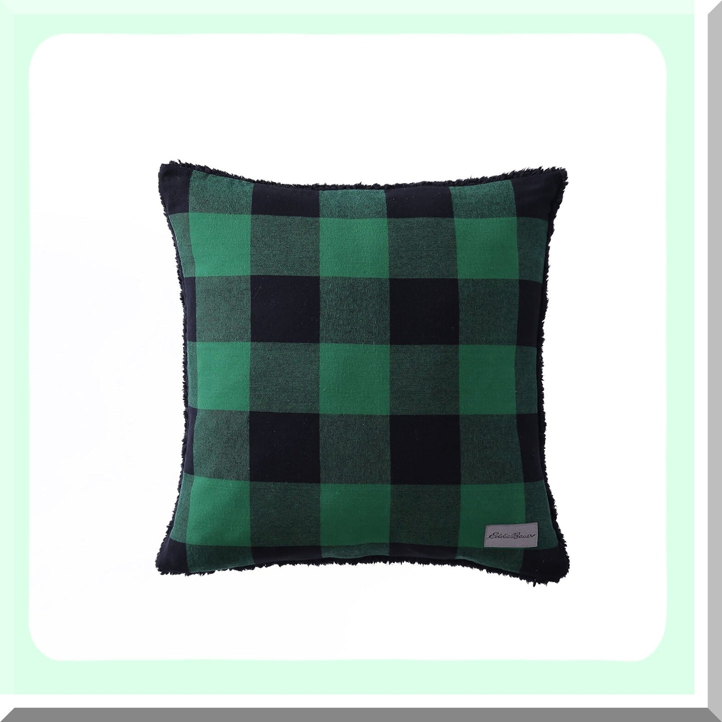 CozyPlaid Reversible Flannel/Sherpa Throw Blanket & Pillow Cover Set - All-Season Green/Black Buffalo Plaid Home Decor Bundle