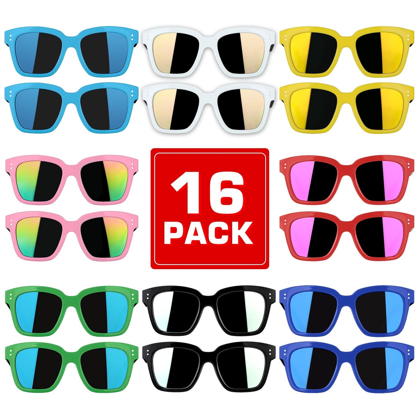 Neon Sunnies Party Pack - 16 Pack UV400 Sunglasses for Kids Age 3-8, Goody Bag Favors, Pool & Birthday Party Supplies - Boys & Girls Sunglasses Bulk