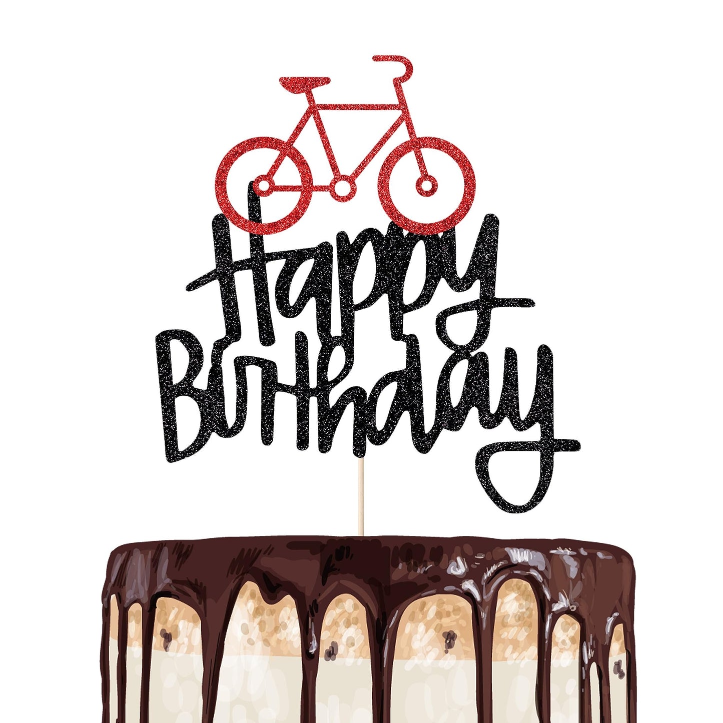Birthday Bike Topper - Fun Sport Themed Cake Decoration for Kids Bday Party - Boy Girl Bicycle Theme Celebrations - Happy Birthday Decor