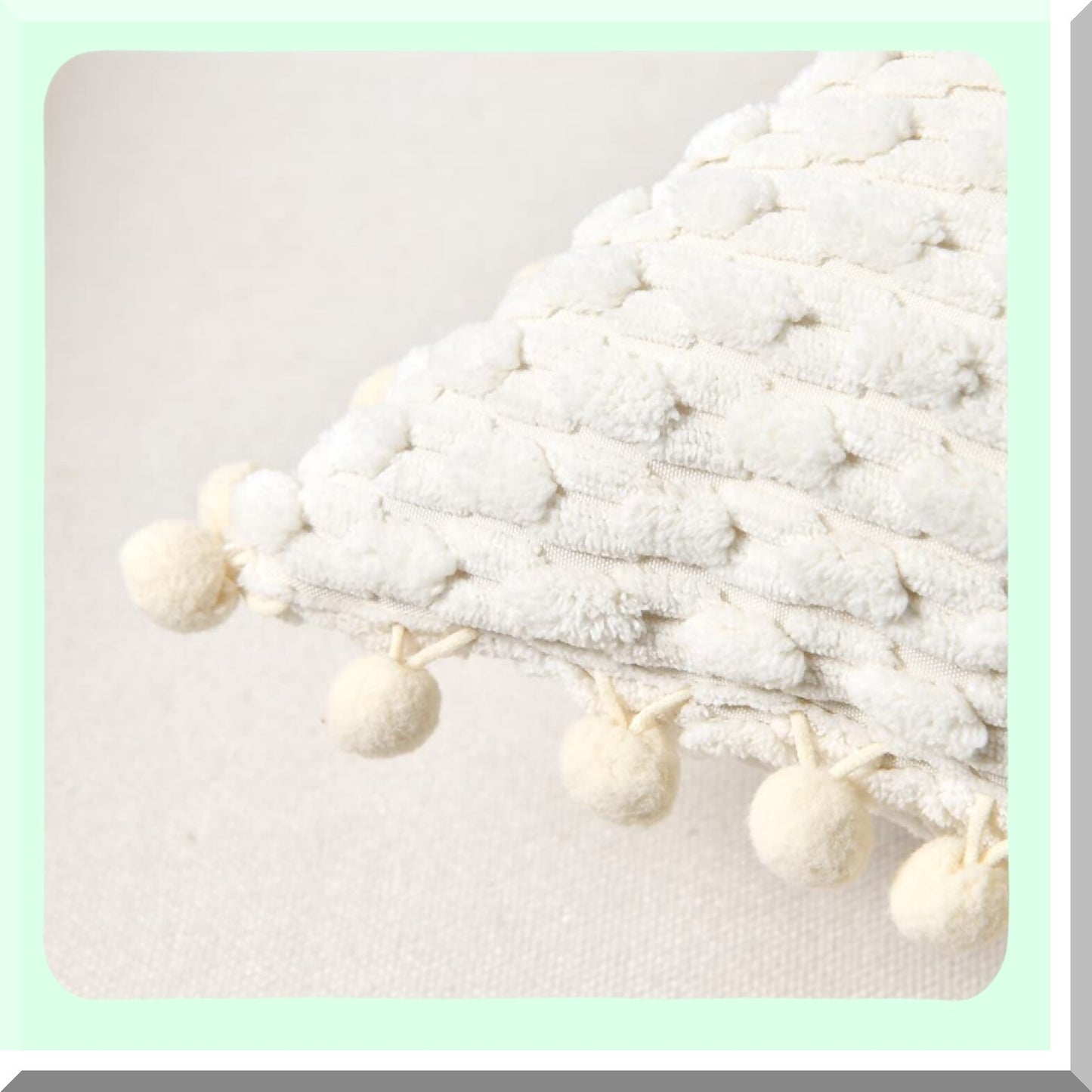 Cream Pom-Pom Lumbar Pillow Set - Modern Farmhouse Decorative Throw Covers for Couch & Bed - Soft Plush Corduroy Rectangle Cushion Case - 12x20 Inch - Boho Home Decor - Sofa Accent - 30x50 cm