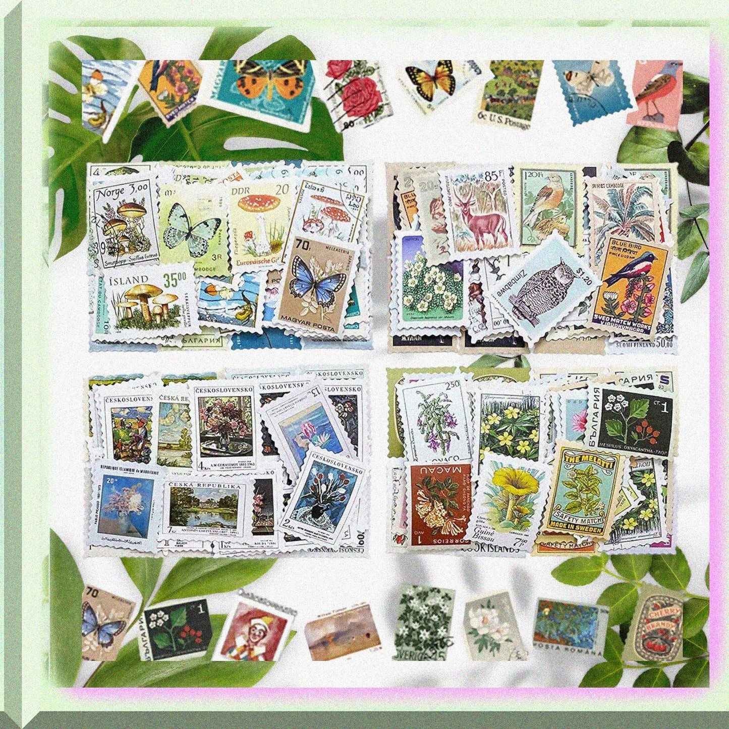 184Pcs Vintage Postage Stamp Sticker Pack