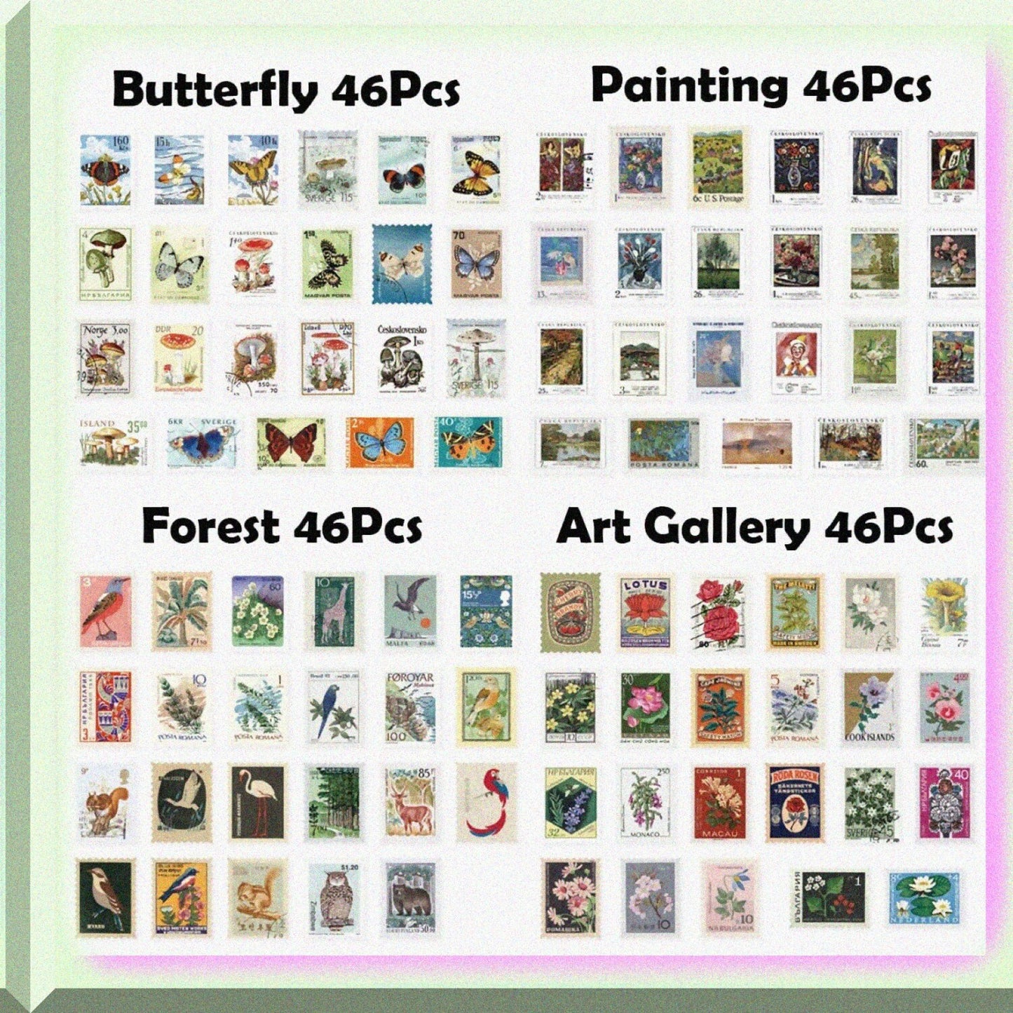 184Pcs Vintage Postage Stamp Sticker Pack