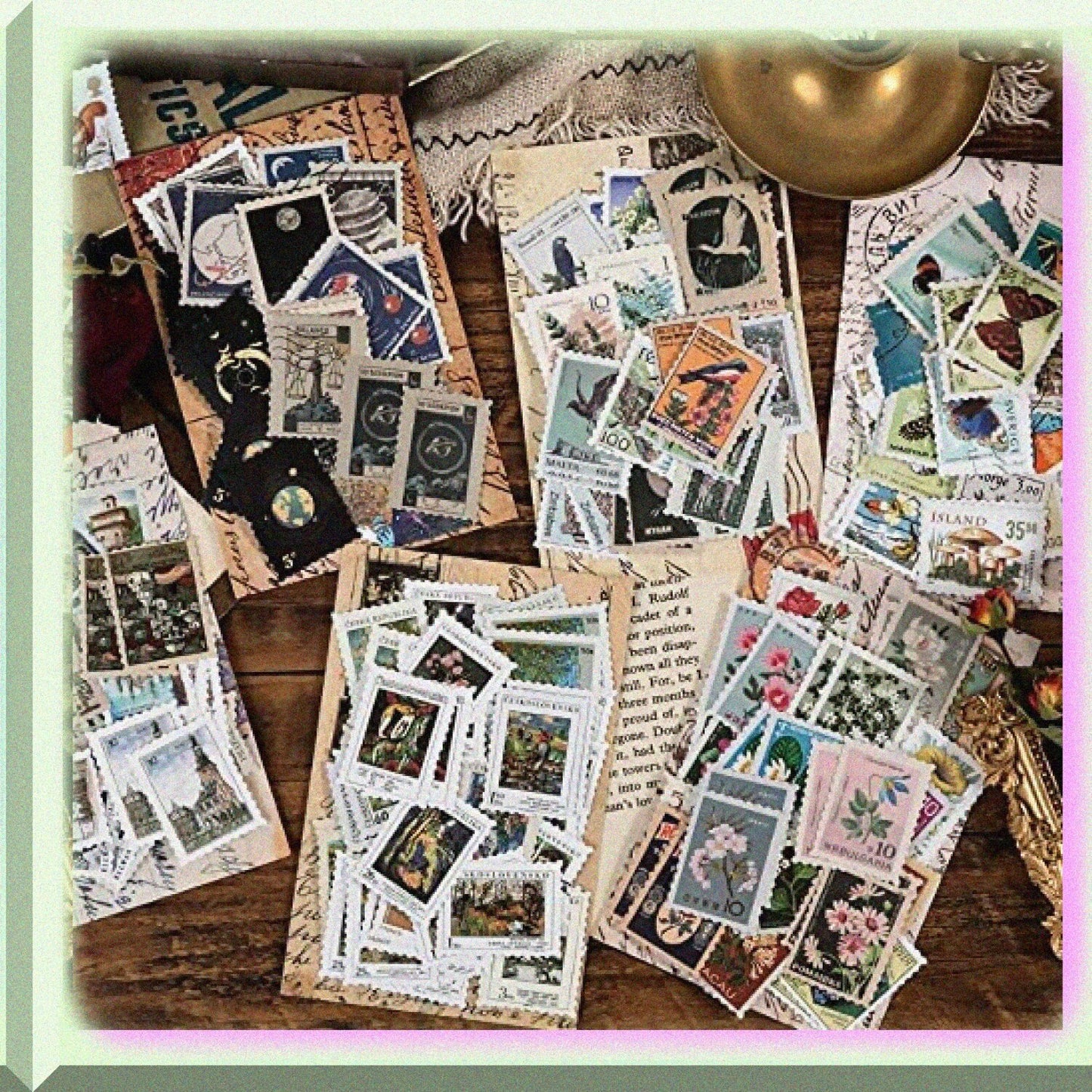 184Pcs Vintage Postage Stamp Sticker Pack