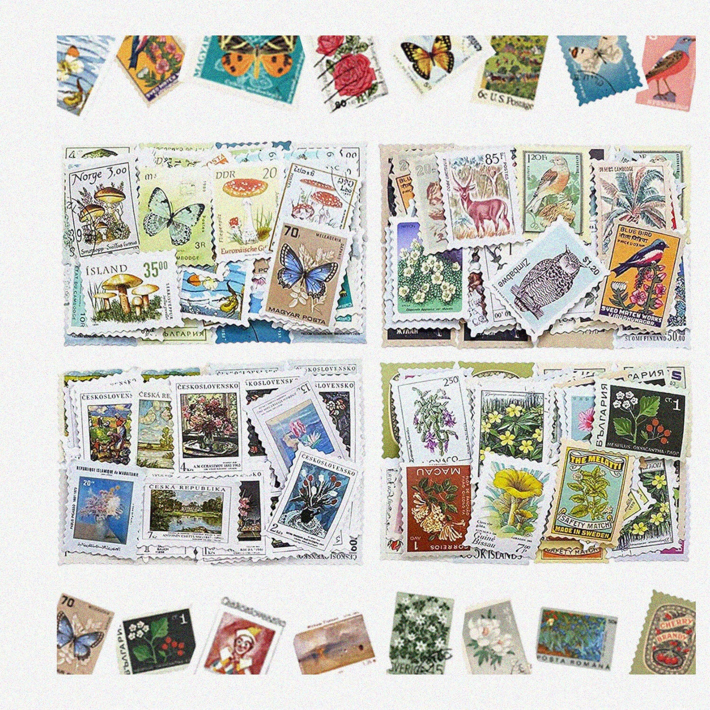 184Pcs Vintage Postage Stamp Sticker Pack
