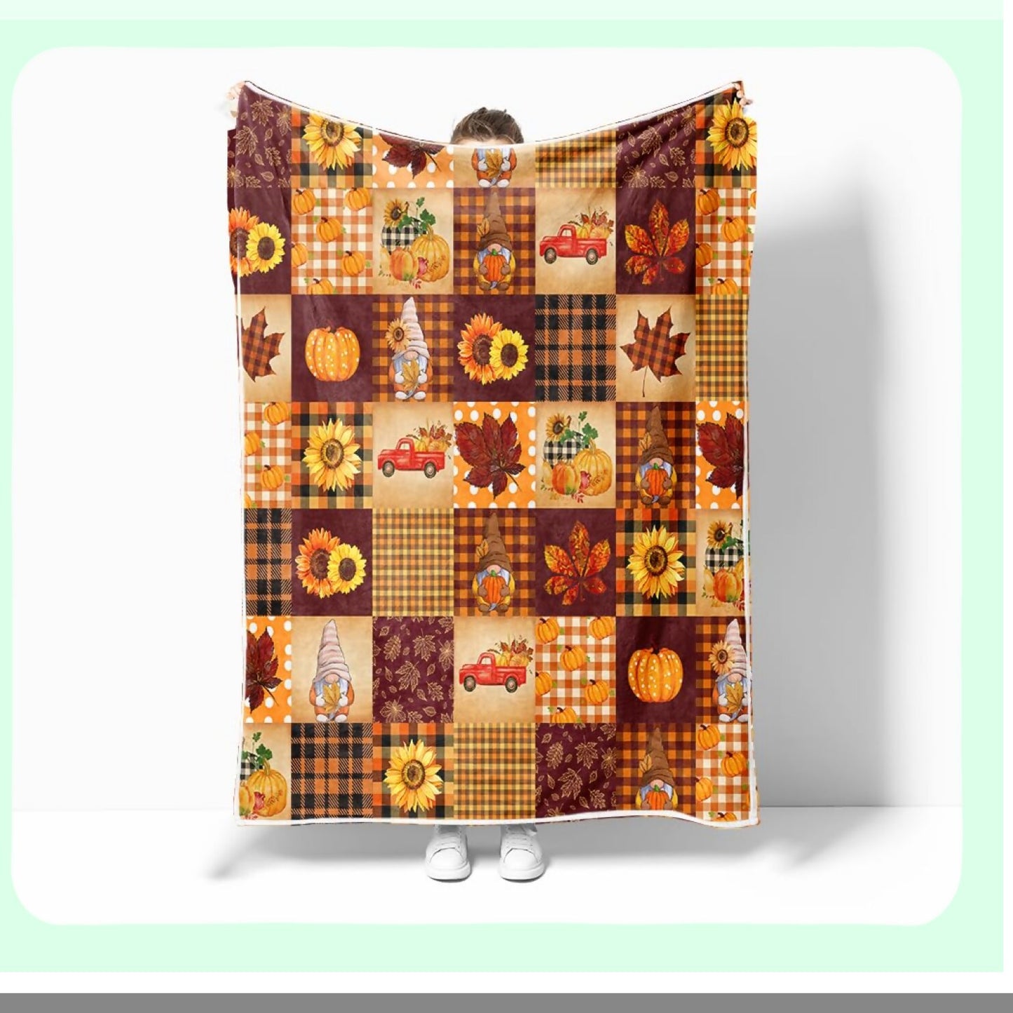 Autumn Harvest Cozy Throw - Soft Fuzzy Plush Blanket for Couch, Sofa, or Bed - Luxury Flannel Lap Blanket with Pumpkin and Leaves Design - Perfect for Kids and Adults