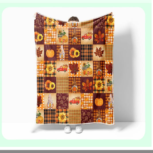 Autumn Harvest Cozy Throw - Soft Fuzzy Plush Blanket for Couch, Sofa, or Bed - Luxury Flannel Lap Blanket with Pumpkin and Leaves Design - Perfect for Kids and Adults