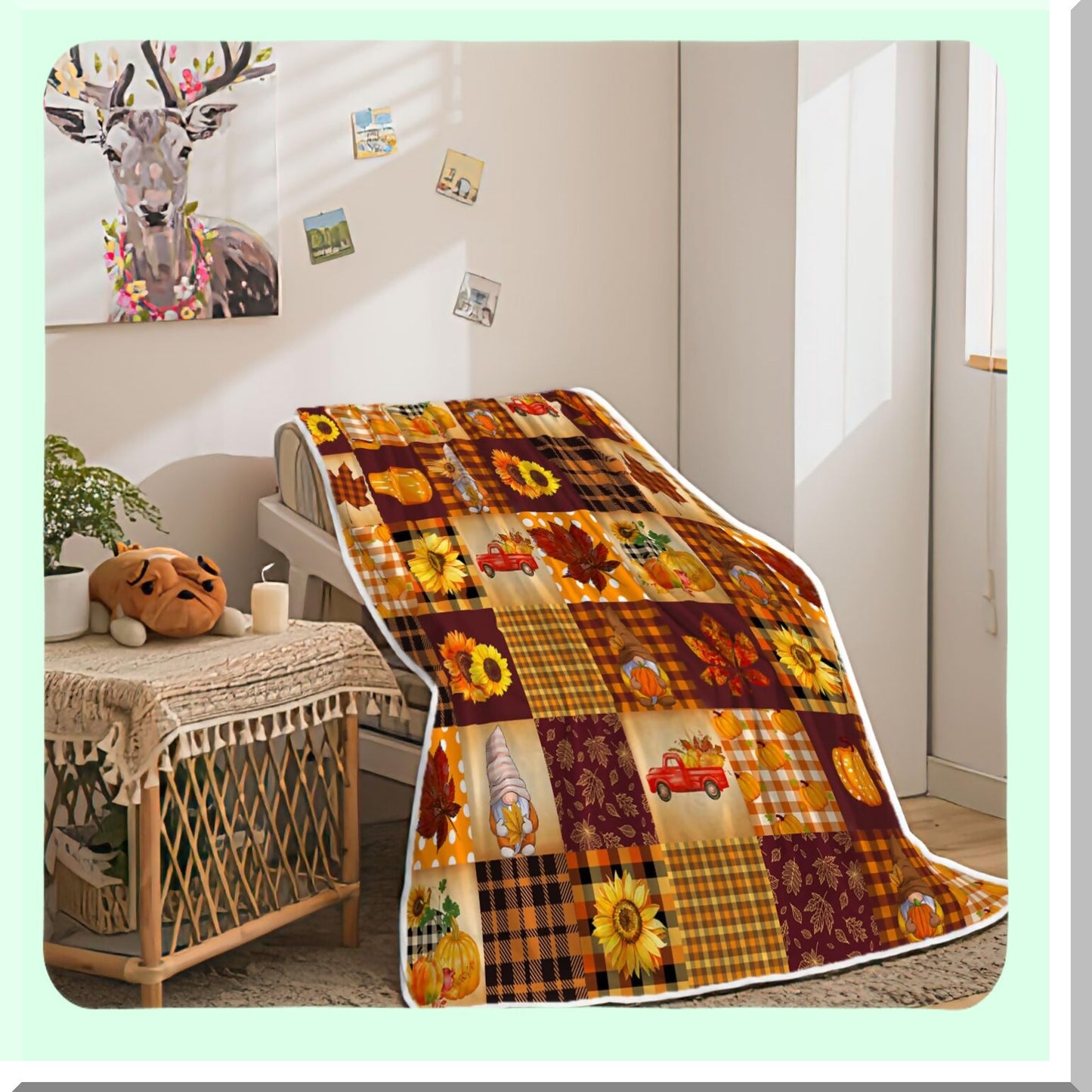 Autumn Harvest Cozy Throw - Soft Fuzzy Plush Blanket for Couch, Sofa, or Bed - Luxury Flannel Lap Blanket with Pumpkin and Leaves Design - Perfect for Kids and Adults