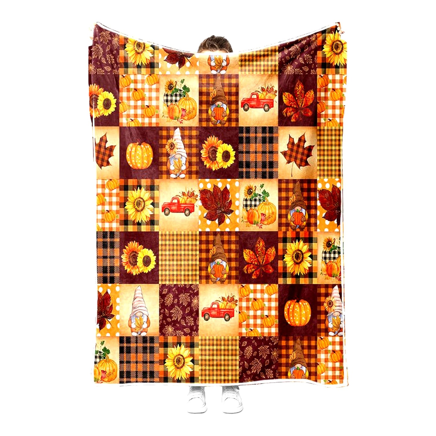 Autumn Harvest Cozy Throw - Soft Fuzzy Plush Blanket for Couch, Sofa, or Bed - Luxury Flannel Lap Blanket with Pumpkin and Leaves Design - Perfect for Kids and Adults