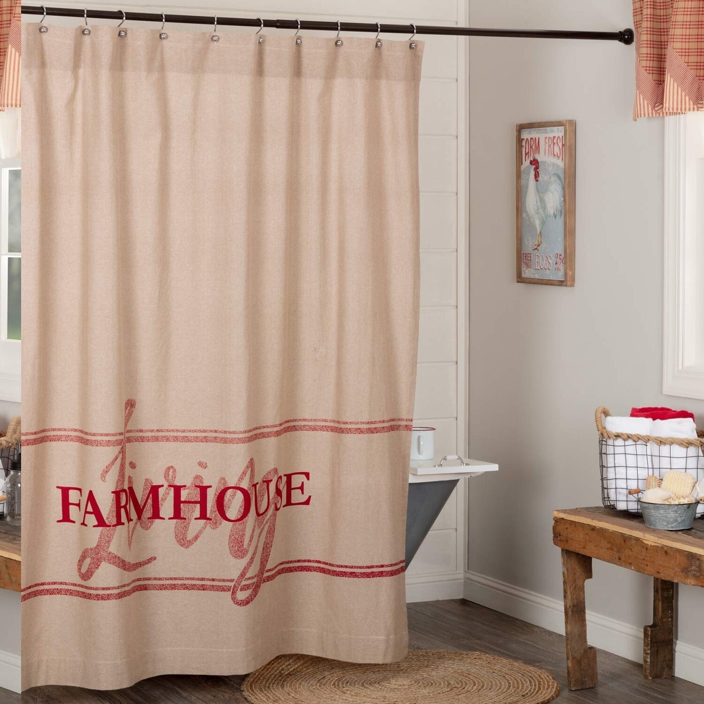 Red Farmhouse Shower Curtain 72x72