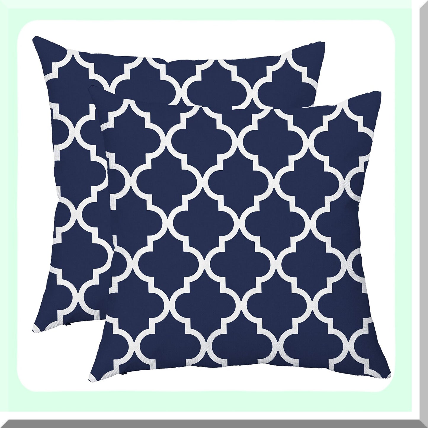 Modern Geometric Accent Pillow Covers - Set of 2 Soft Canvas Throw Cushion Cases for Couch Sofa Home Decor. Hidden Zipper Closure, 18 x 18 Inches, Navy Blue & White.