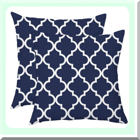 Modern Geometric Accent Pillow Covers - Set of 2 Soft Canvas Throw Cushion Cases for Couch Sofa Home Decor. Hidden Zipper Closure, 18 x 18 Inches, Navy Blue & White.